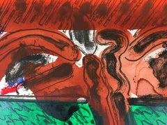 David Hockney in Hollywood by Howard Hodgkin abstract red watercolor etching
