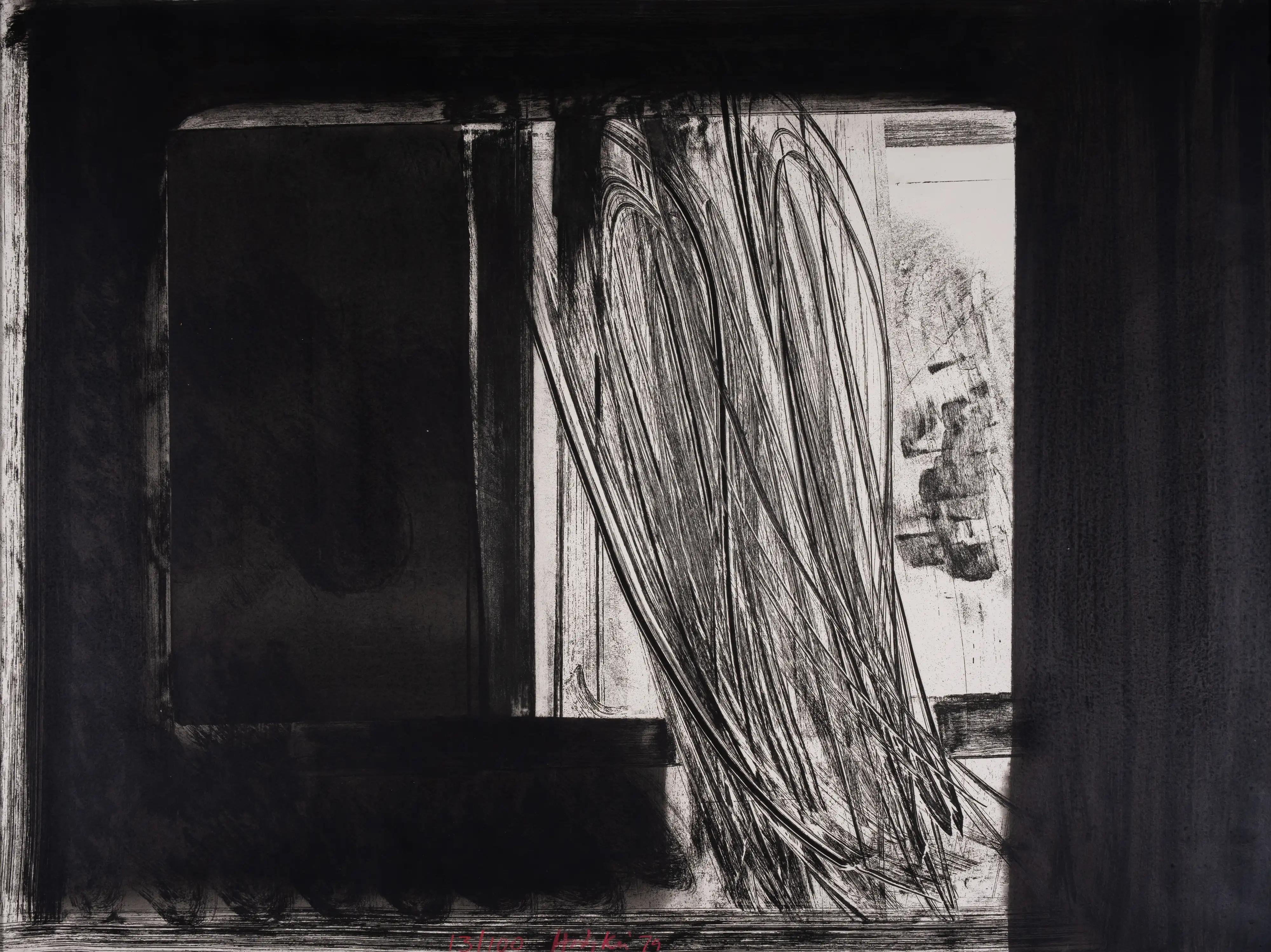 En début de soirée au Musée d'art moderne, 1979
Howard Hodgkin

Gravure sur fond mou, imprimée en noir
Sur du papier Hodgkinson de couleur blanc cassé, fabriqué à la main selon le procédé « wove »
Signé, daté et numéroté de l'édition de 100