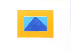 Howard Hodgkin Original Siebdruck 1971 Geometrischer blau-orangefarbener früher Rahmendruck