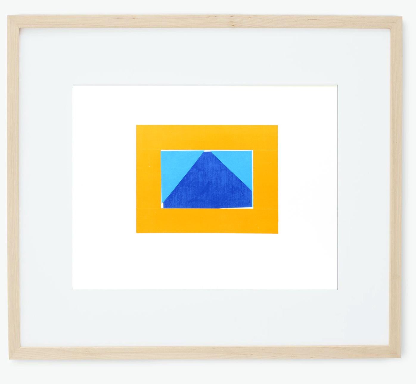 Howard Hodgkin Original Siebdruck 1971 Geometrischer blau-orangefarbener früher Rahmendruck 