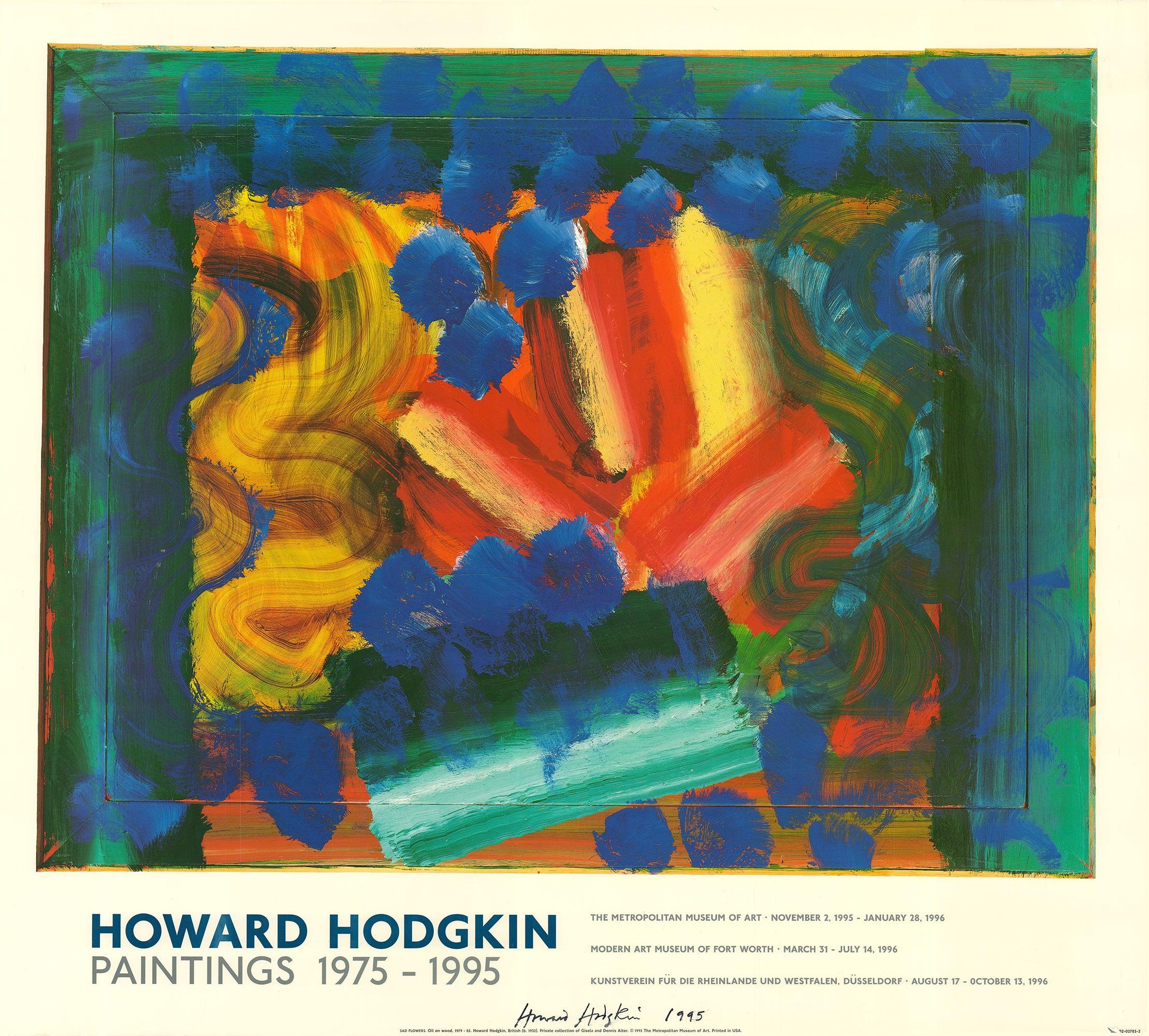 Original exhibition poser for "Howard Hodgkin: Paintings 1975-1995" held at The Metropolitan Museum of Art in 1996. Hand signed in black ink by Hodgkin.
 
 Paper Size: 30 x 33.5 inches ( 76 x 85 cm )
 Image Size: 24 x 30.75 inches ( 61 x 78 cm )
