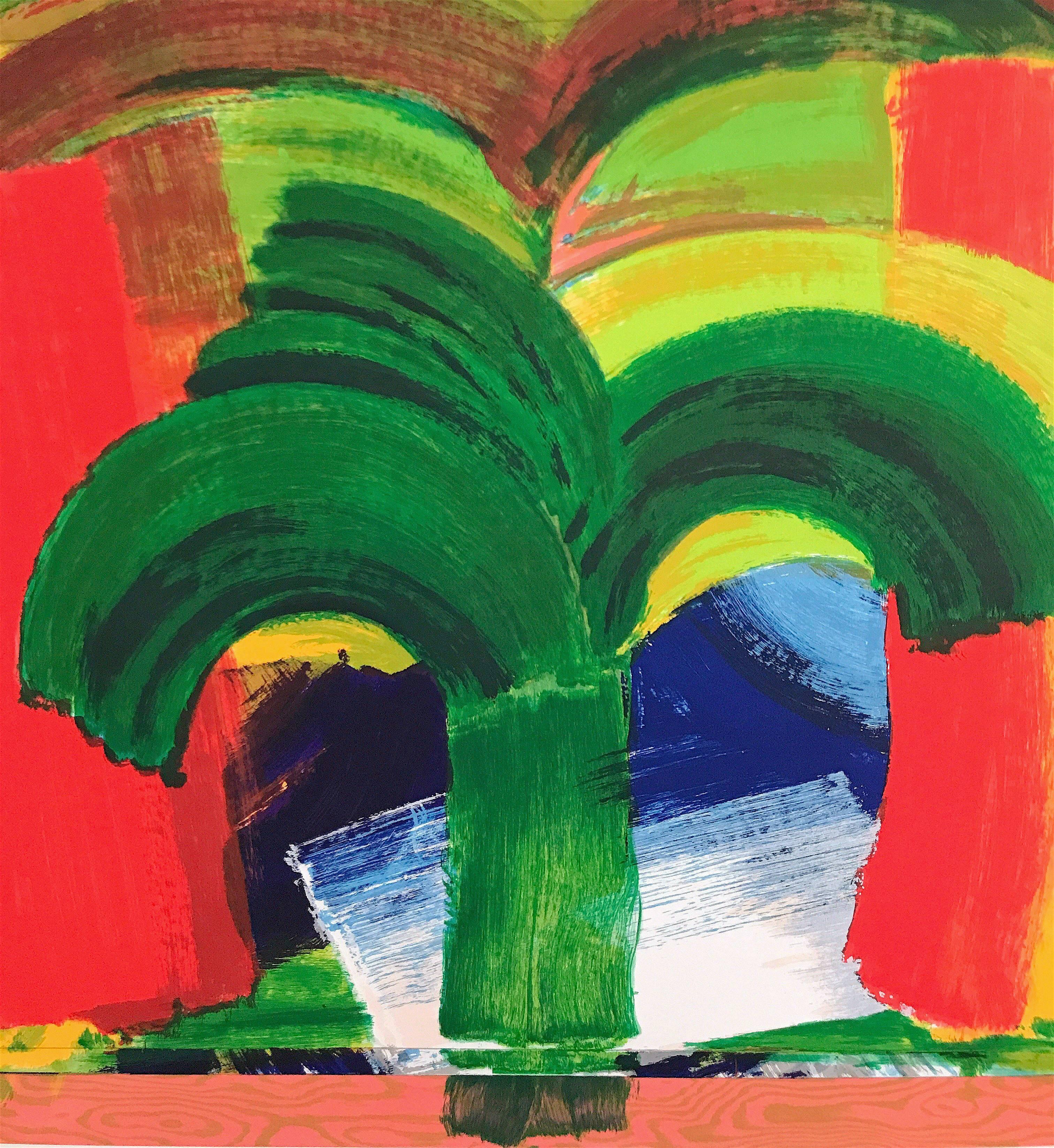 IN TANGIER, Limited Edition Serigraph, Abstract Art Poster, Palm Tree Morocco - Print by Howard Hodgkin