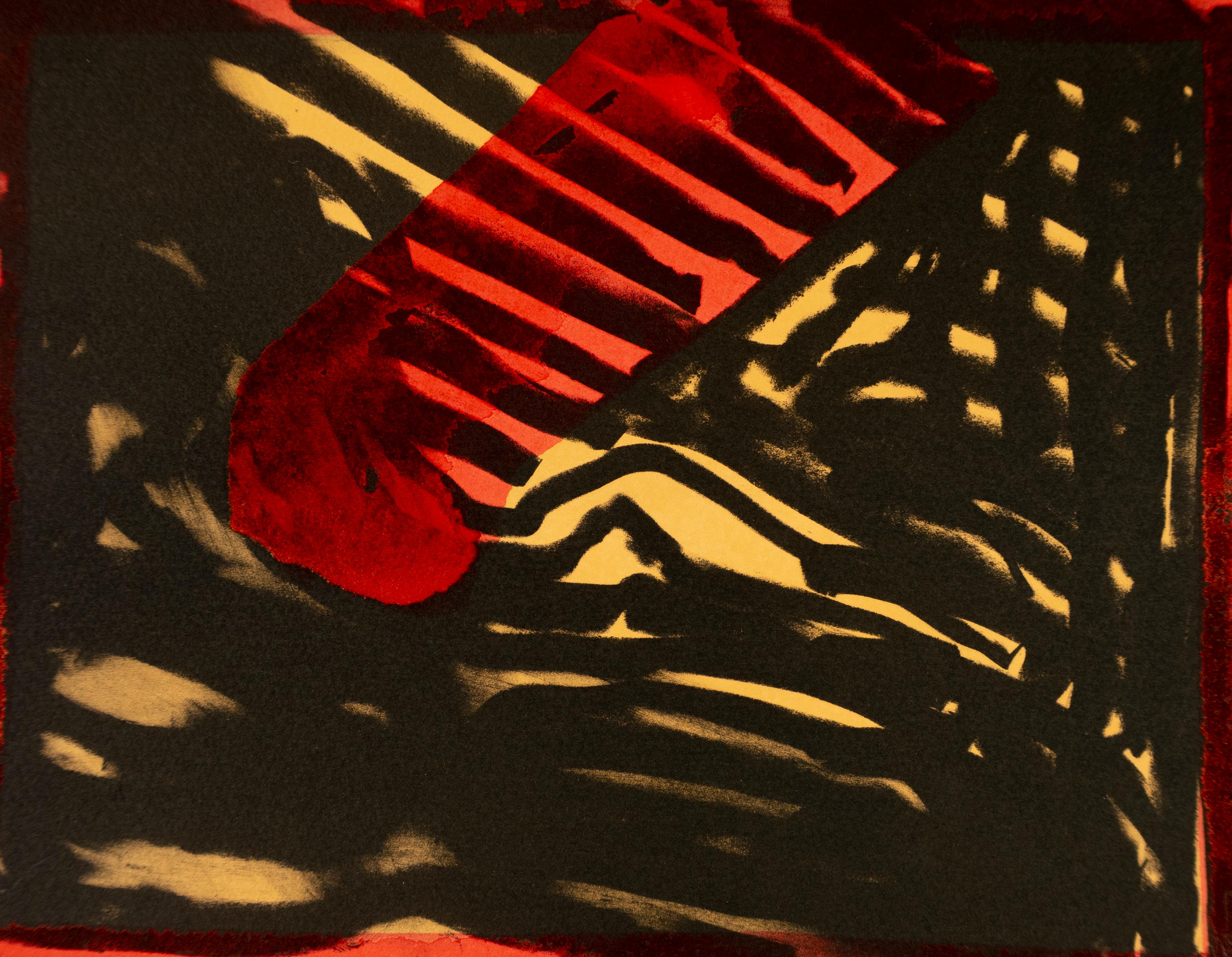Red Eye by Howard Hodgkin Abstract black red and yellow print with painting