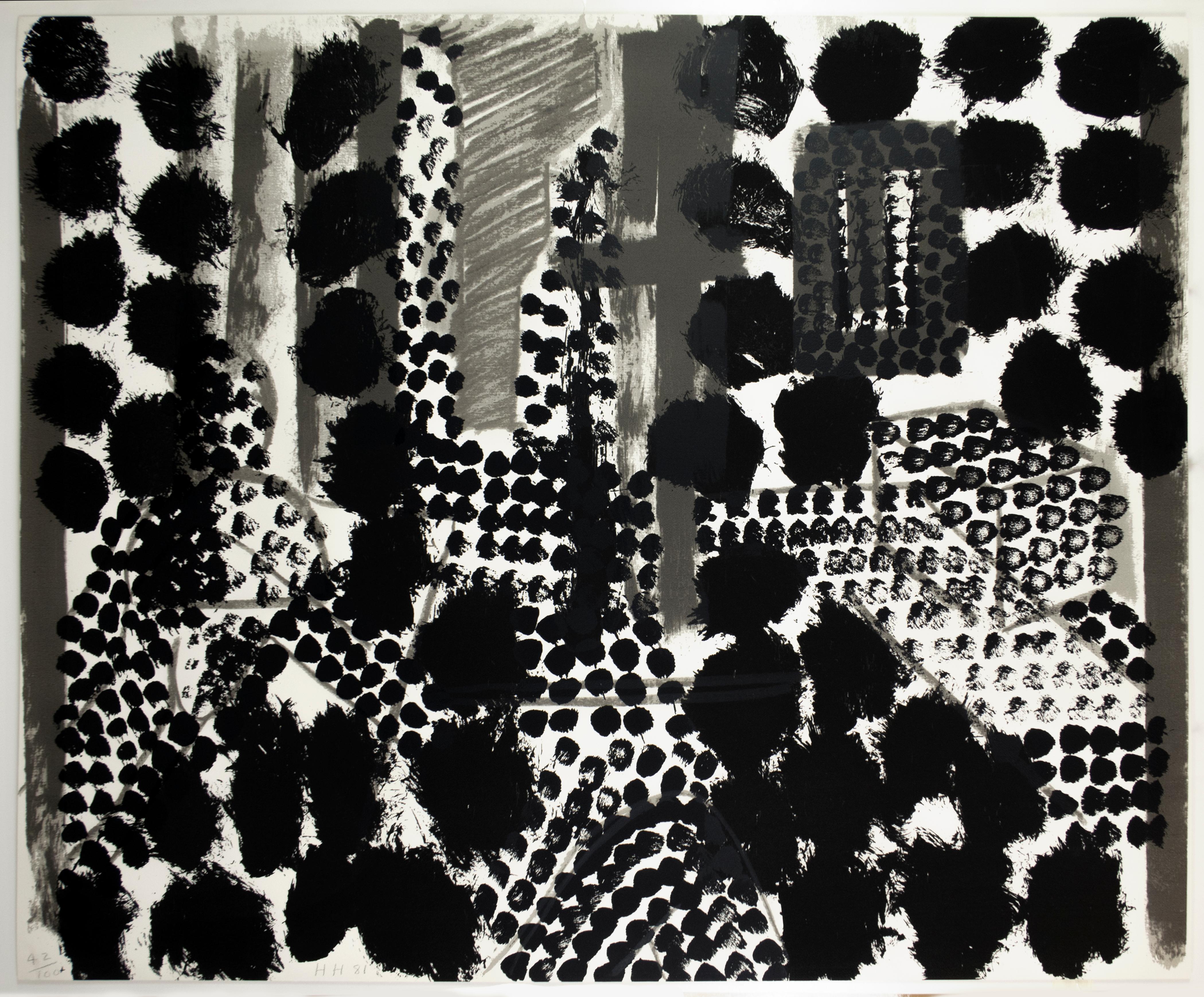 Souvenir, Howard Hodgkin: large scale black white gray abstract interior scene