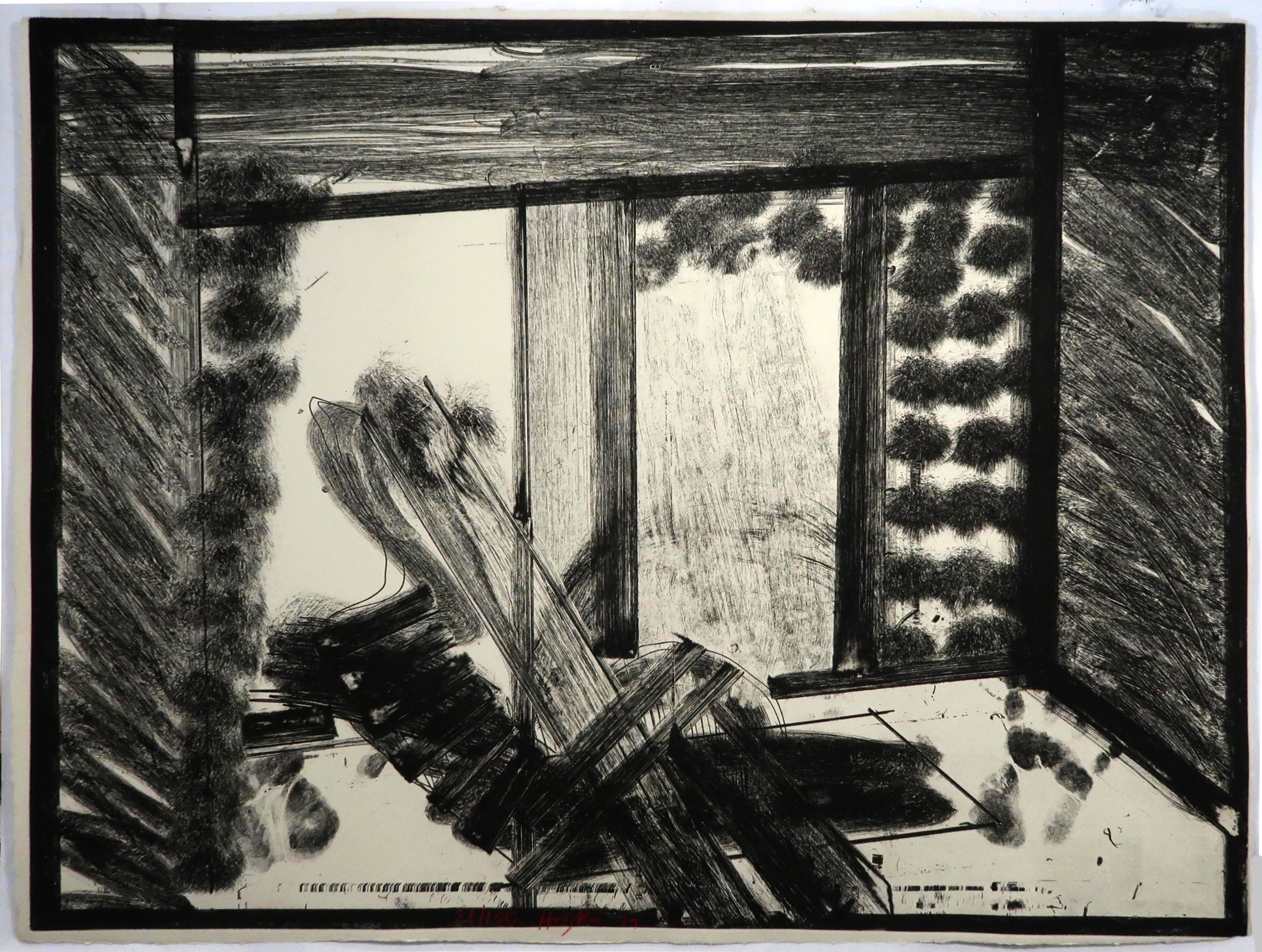 Howard Hodgkin Interior Print - Thinking Aloud in the Museum of Modern Art, Hodgkin, abstract black and white