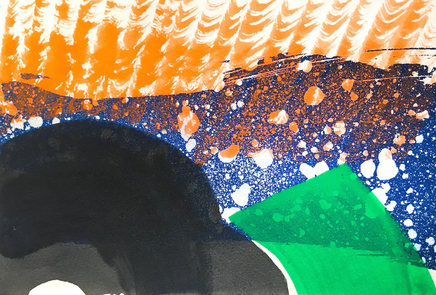 Howard Hodgkin Abstract Print - Untitled (Morris Car) -- Print, Etching, Hand-coloured, Evermore by Hodgkin