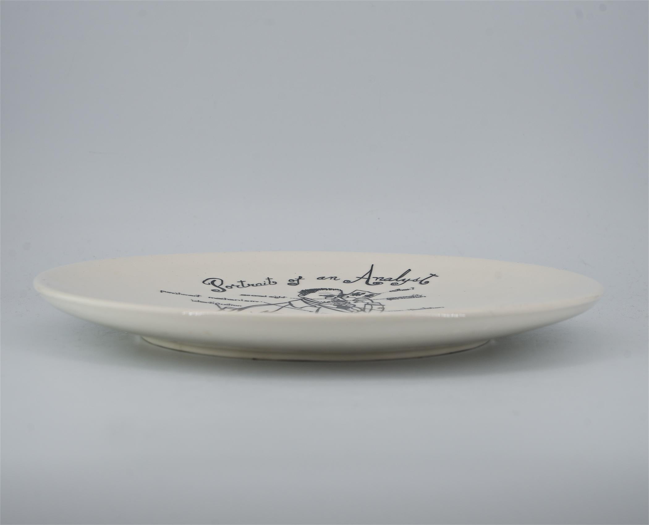 Portrait of Sigmund Freud on hand thrown ceramic plate.
Signed, 