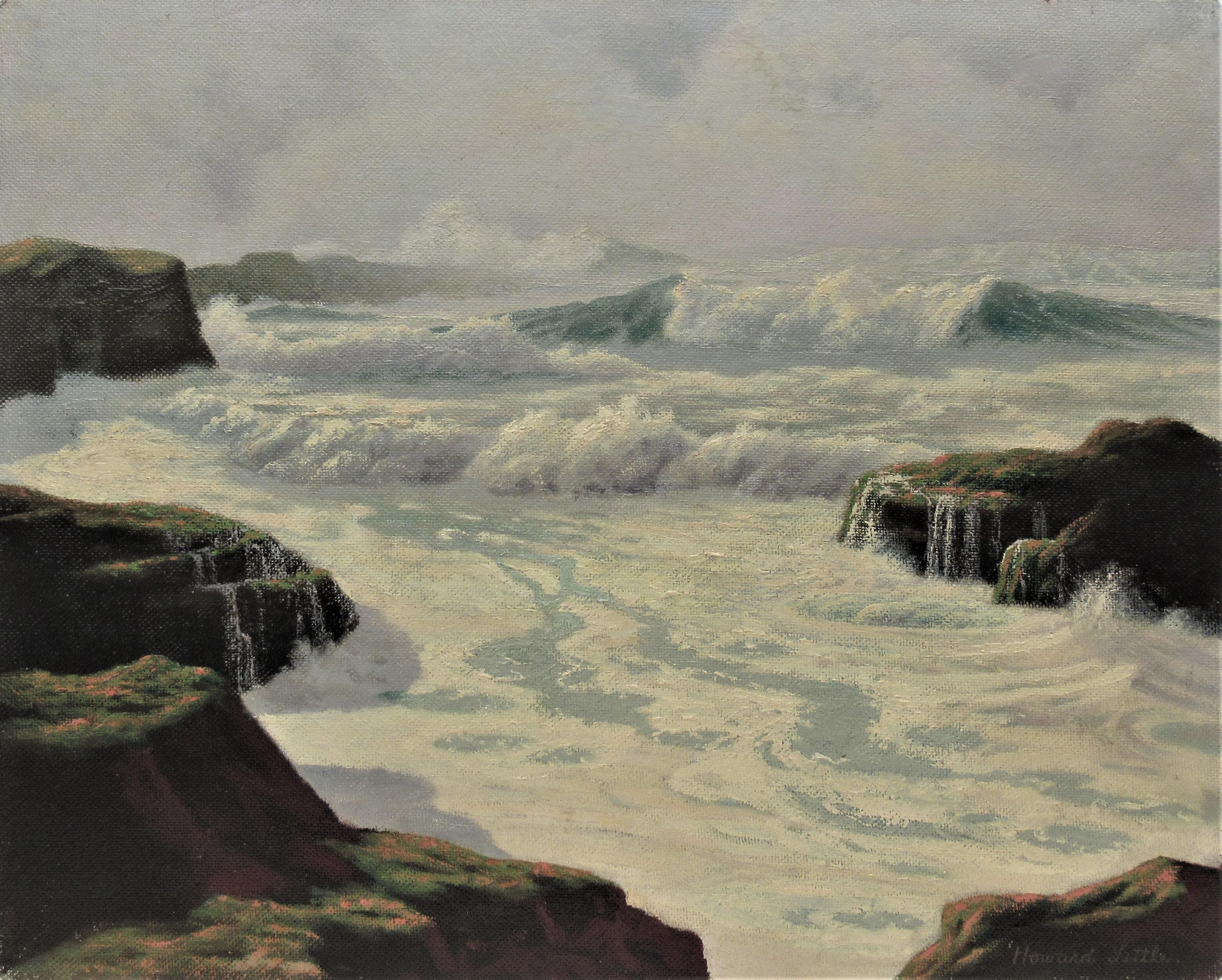The Fog Rolls dans la côte de l'Oregon - Painting de Howard John Little