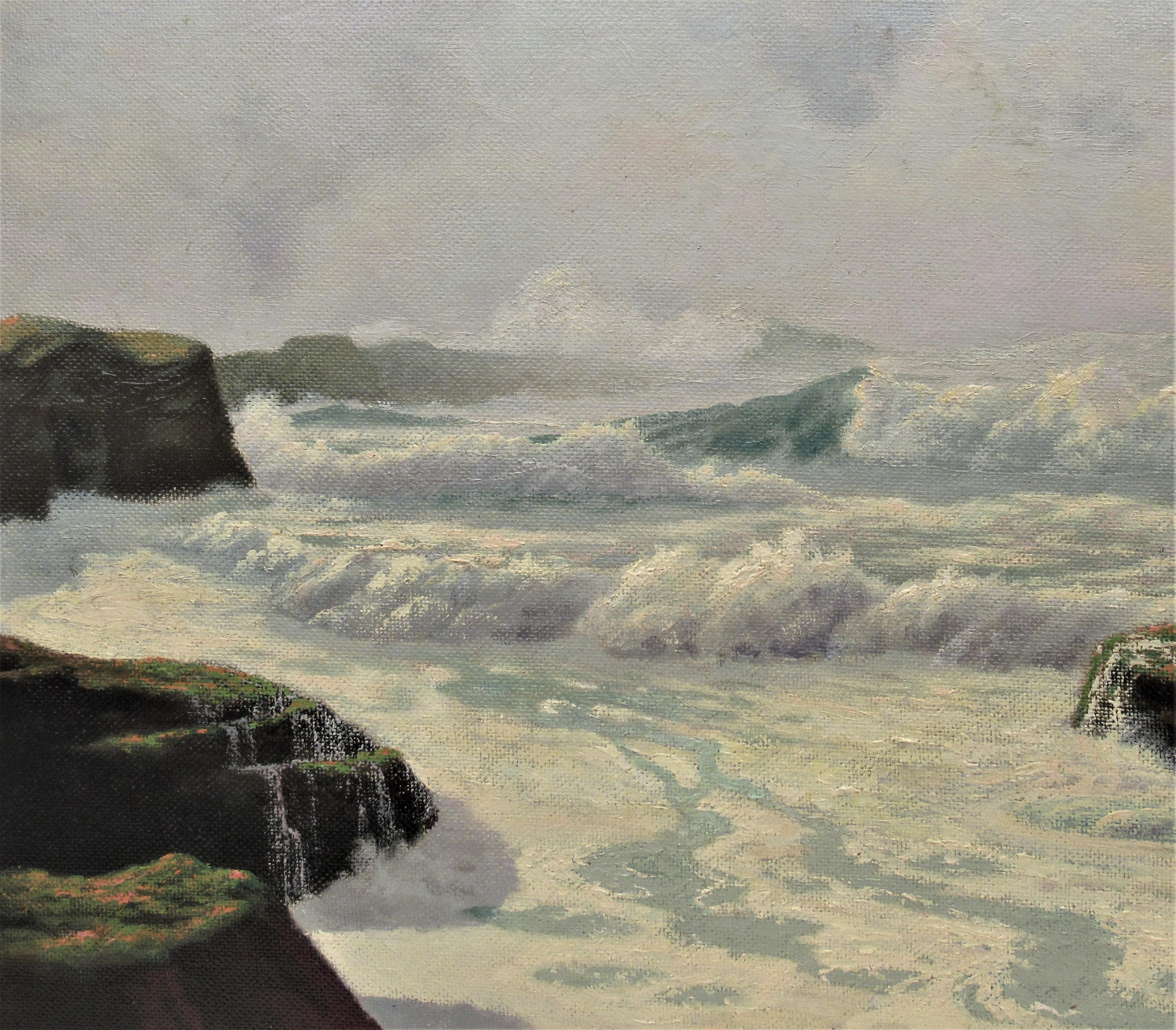 The Fog Rolls dans la côte de l'Oregon - Impressionnisme américain Painting par Howard John Little