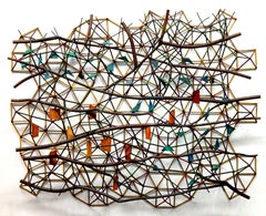 "Autumn Sonata", bronze branches and geometrics patinated in oranges and greens