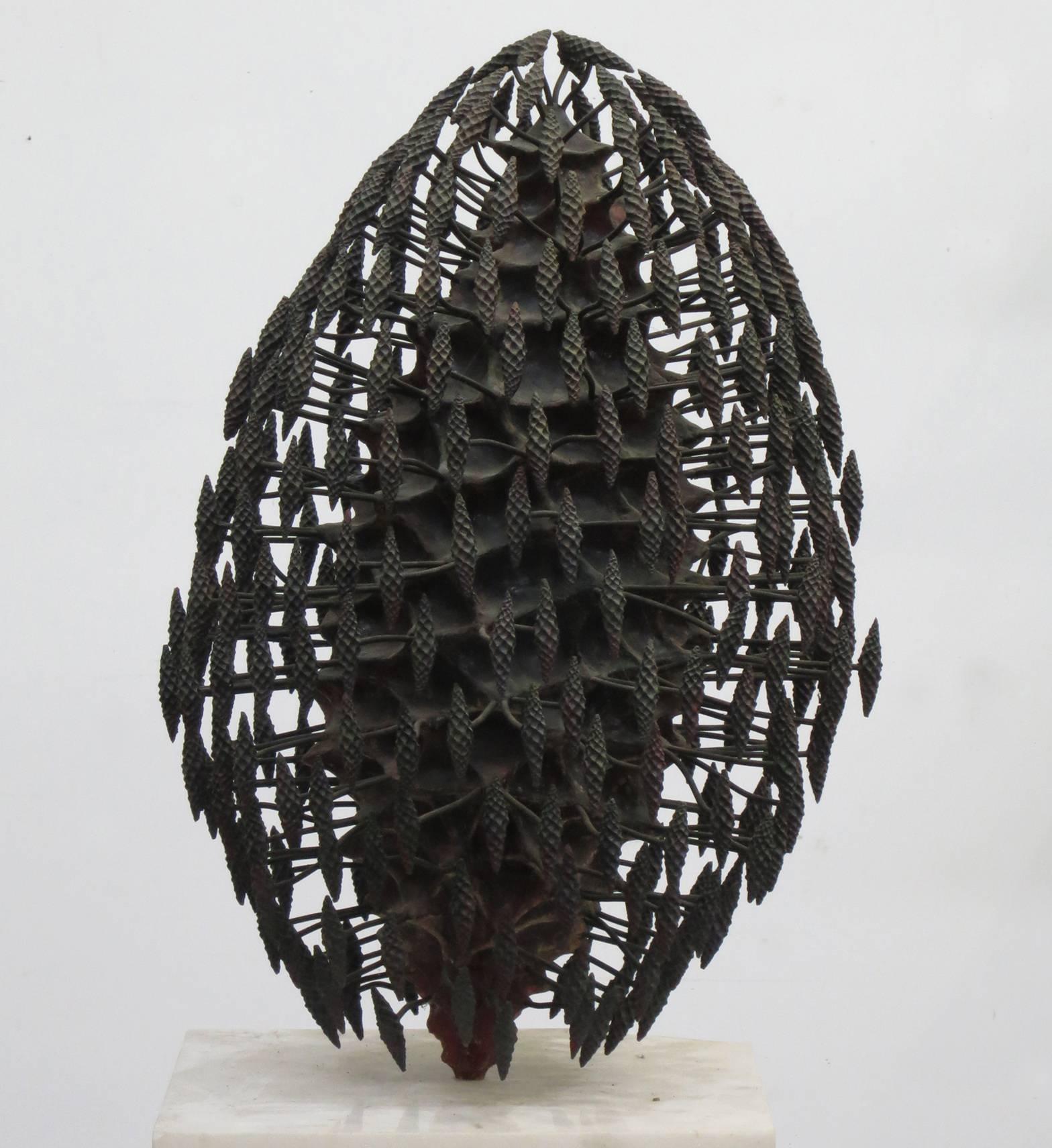  "Generation" its core surrounded by multitudes of tiny offspring in deep bronze - Sculpture by Howard Kalish