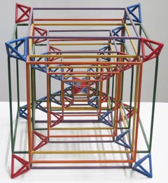 "Inside 8 (Mandala)" geometric cube of rods in red, blue, yellow, orange, violet