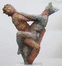 "Jacob and the Angel" biblical figures in pinks and blues, entwine and wrestle