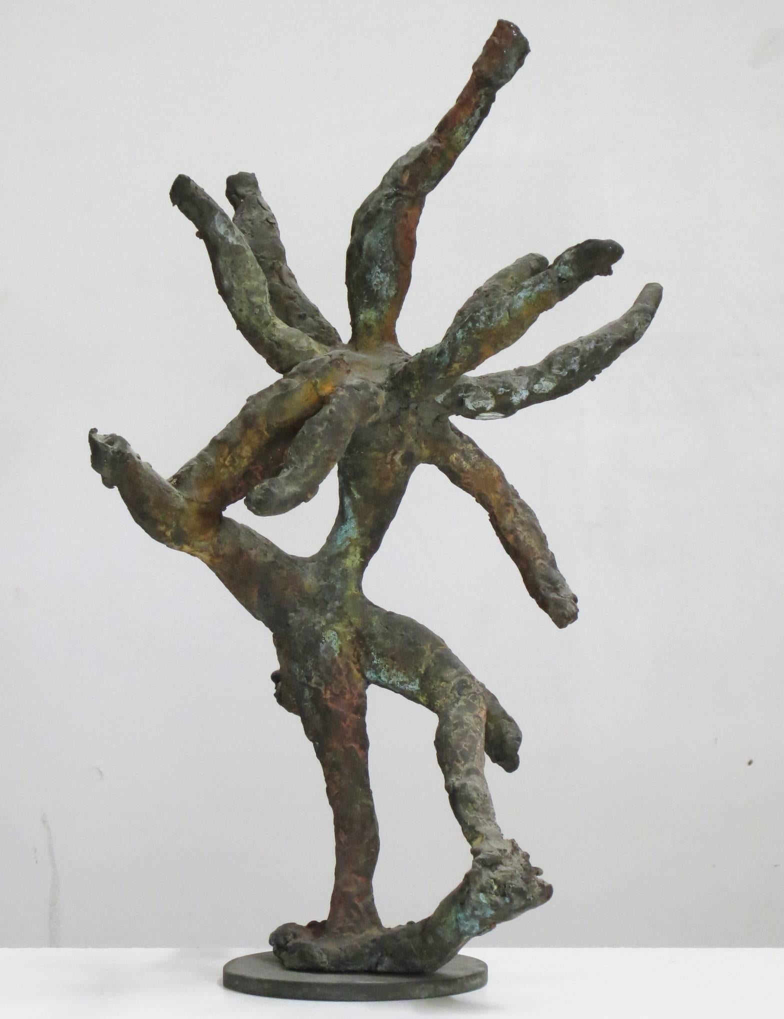 Howard Kalish Abstract Sculpture - "Nataraja", abstracted, whirling bronze dancer inspired by Indian god Shiva 