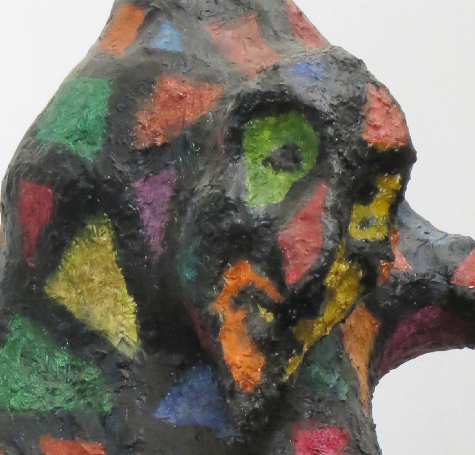 Howard Kalish Abstract Sculpture - "Rigoletto", jester of the Verdi opera, in colorful diamond-patterned costume