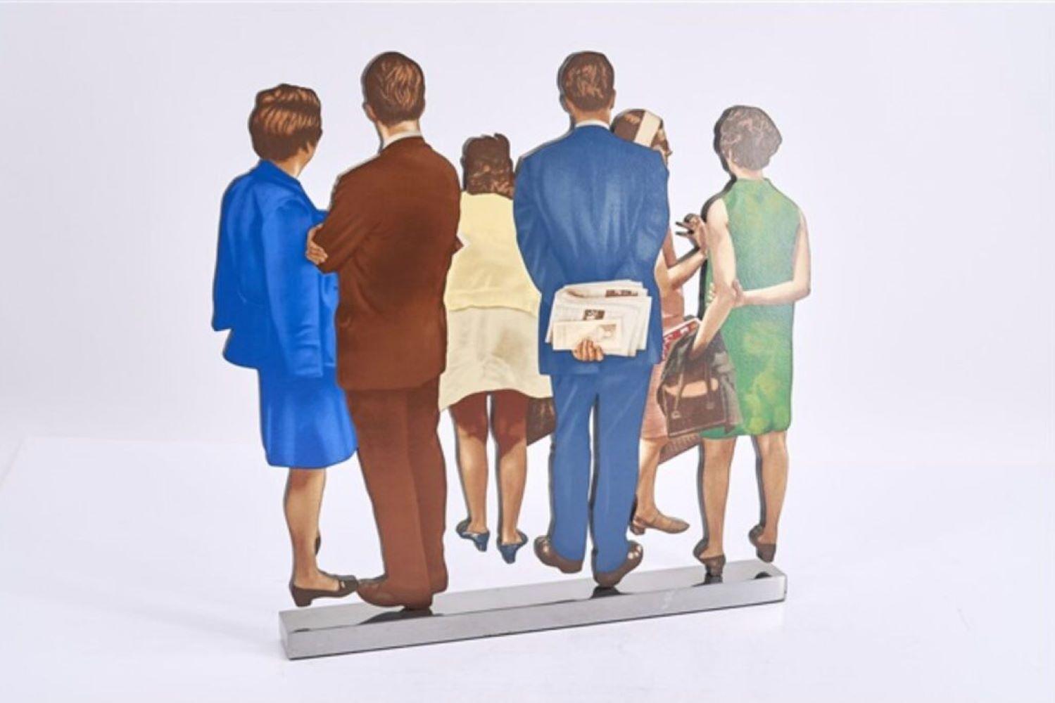 The People, signed 3D photo realist mixed media sculpture of people viewing art  For Sale 2