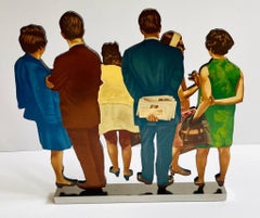 Vintage The People, signed 3D photo realist mixed media sculpture of people viewing art 