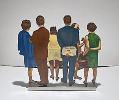 The People, sculpture réaliste en 3D représentant des personnes regardant des œuvres d'art, signée