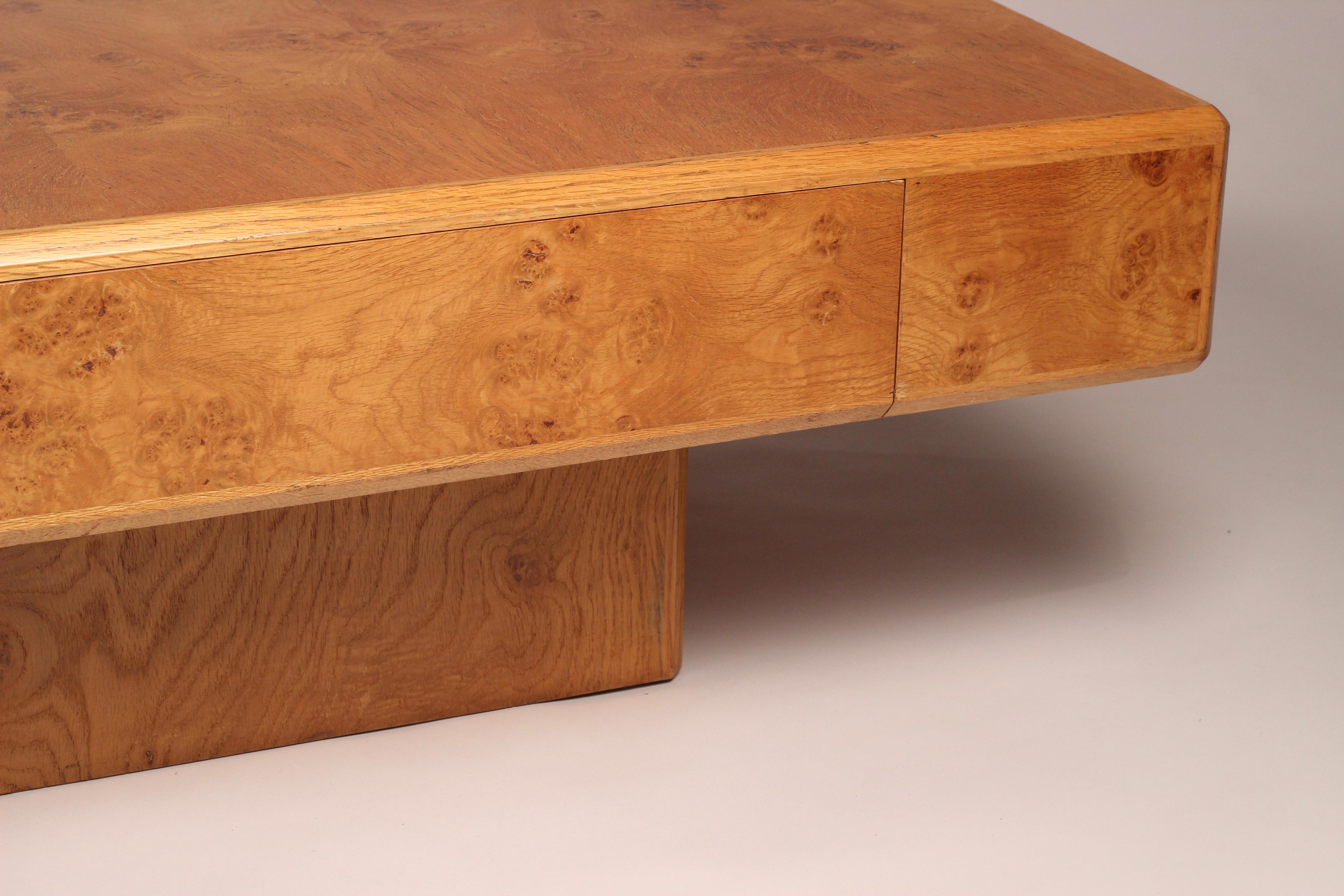 English Howard Keith Ambassador Burl Walnut Coffee Table Designed by Ronnie Vaughan