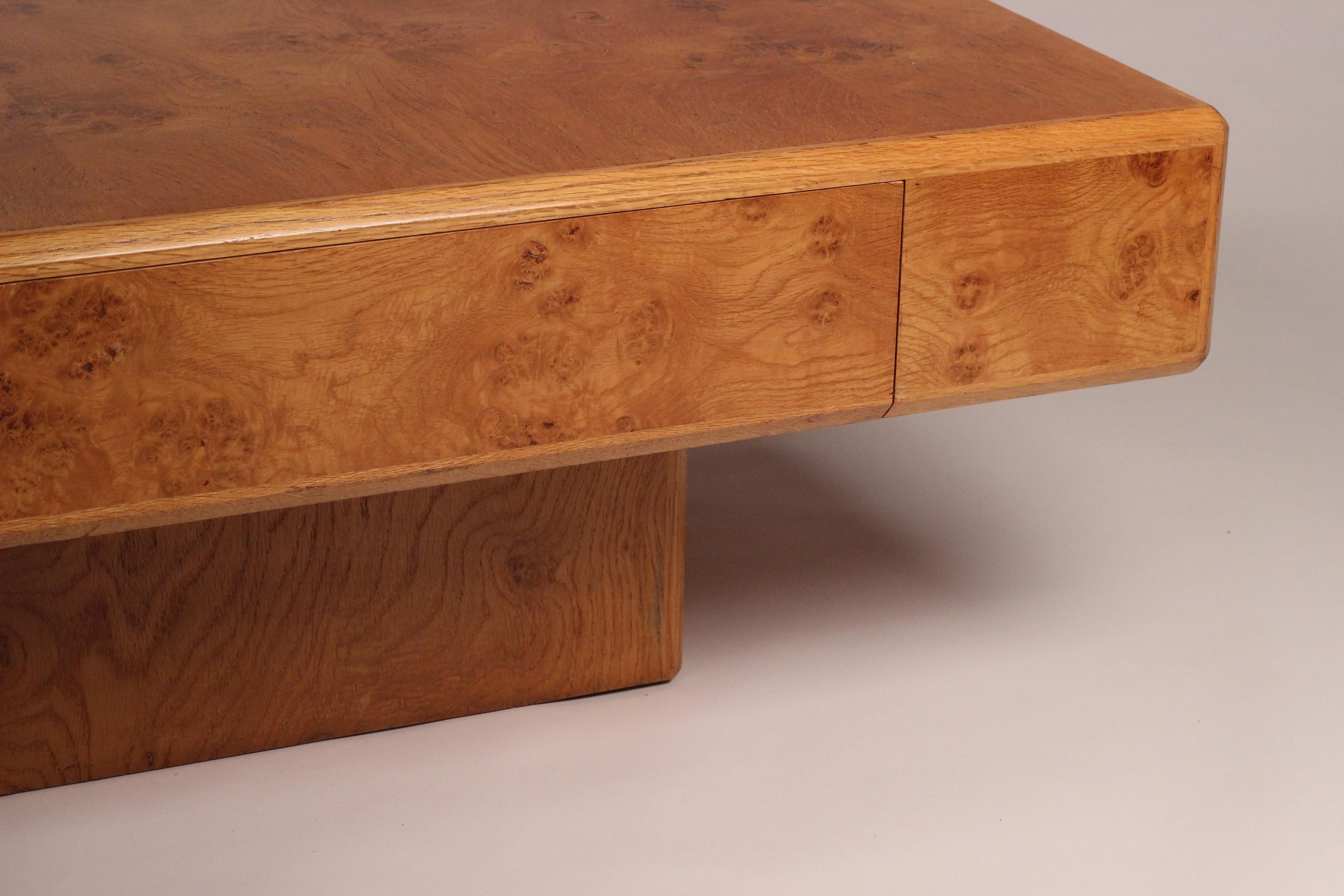 Late 20th Century Howard Keith Ambassador Burl Walnut Coffee Table Designed by Ronnie Vaughan