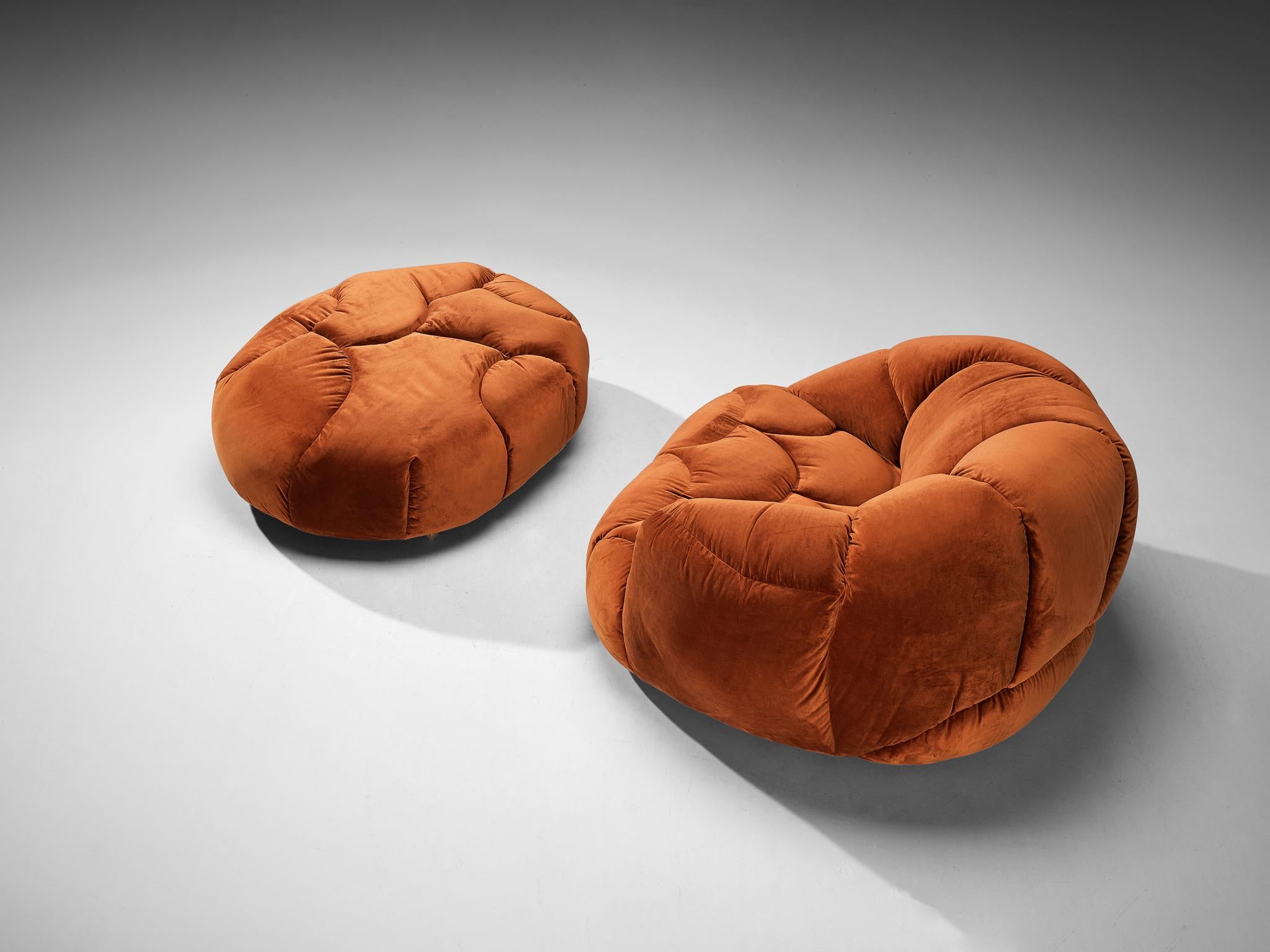 Post-Modern Howard Keith 'Cloud' Lounge Chair with Ottoman in Orange Brown Velvet  For Sale