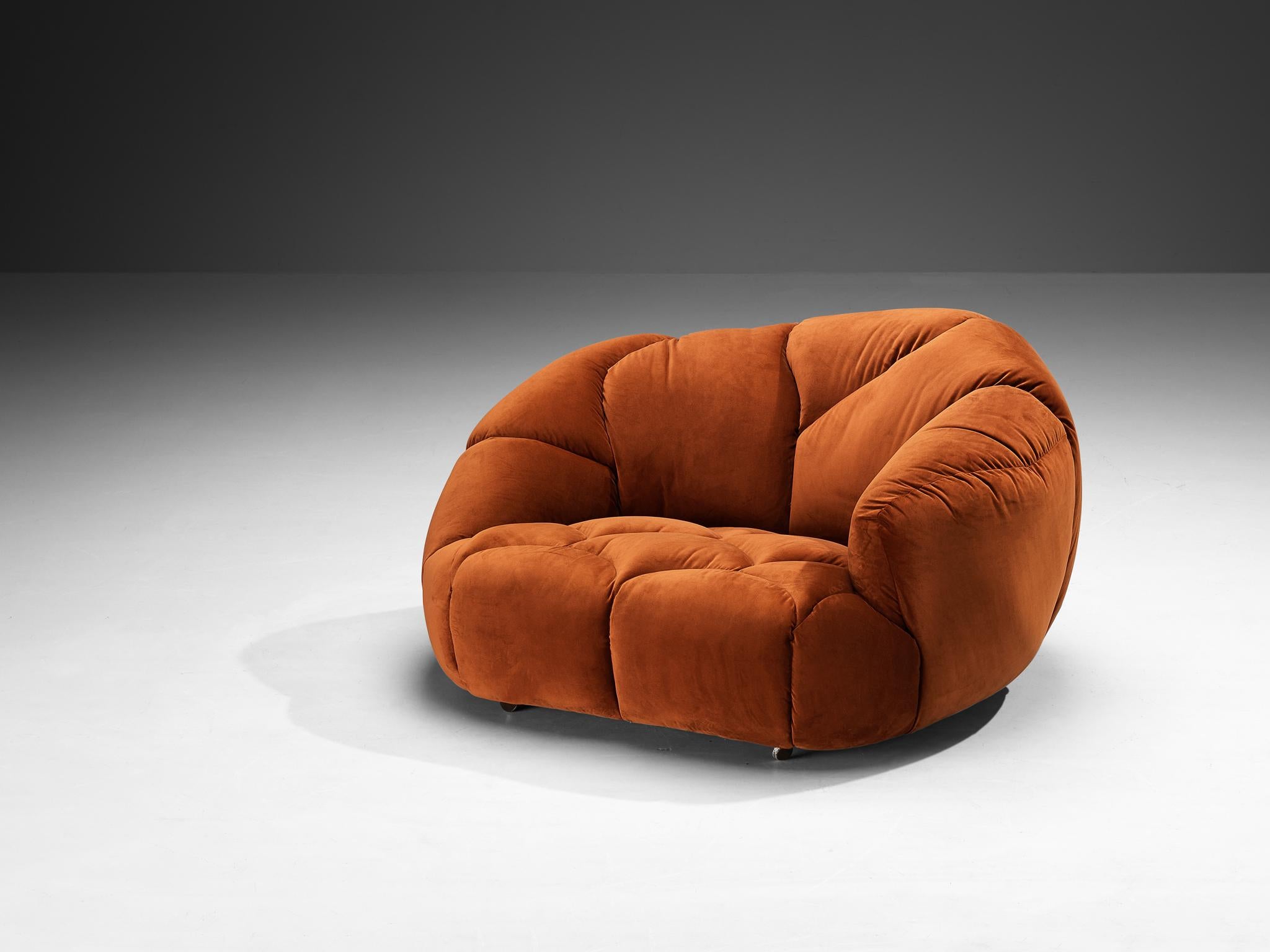 British Howard Keith 'Cloud' Lounge Chair with Ottoman in Orange Brown Velvet  For Sale