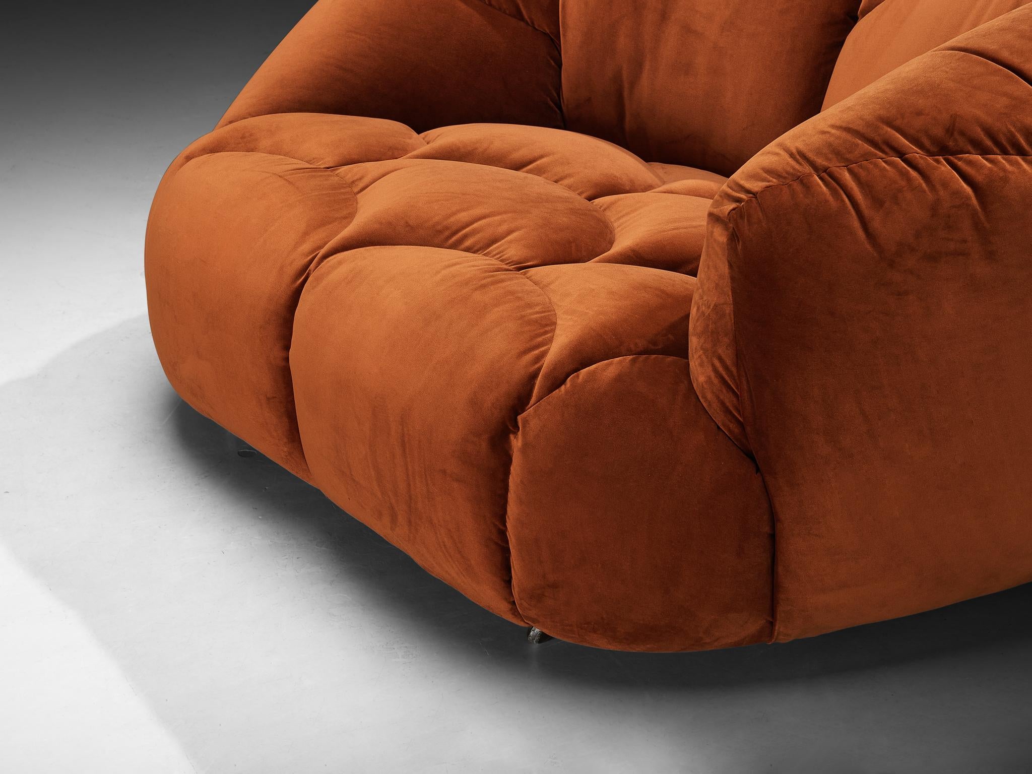 Late 20th Century Howard Keith 'Cloud' Lounge Chair with Ottoman in Orange Brown Velvet  For Sale