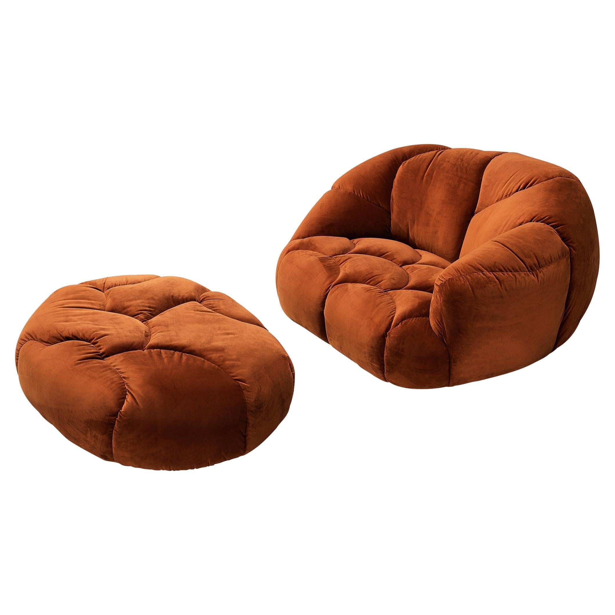 Chaise longue 'Cloud' avec pouf en velours orange et Brown, Howard Keith 