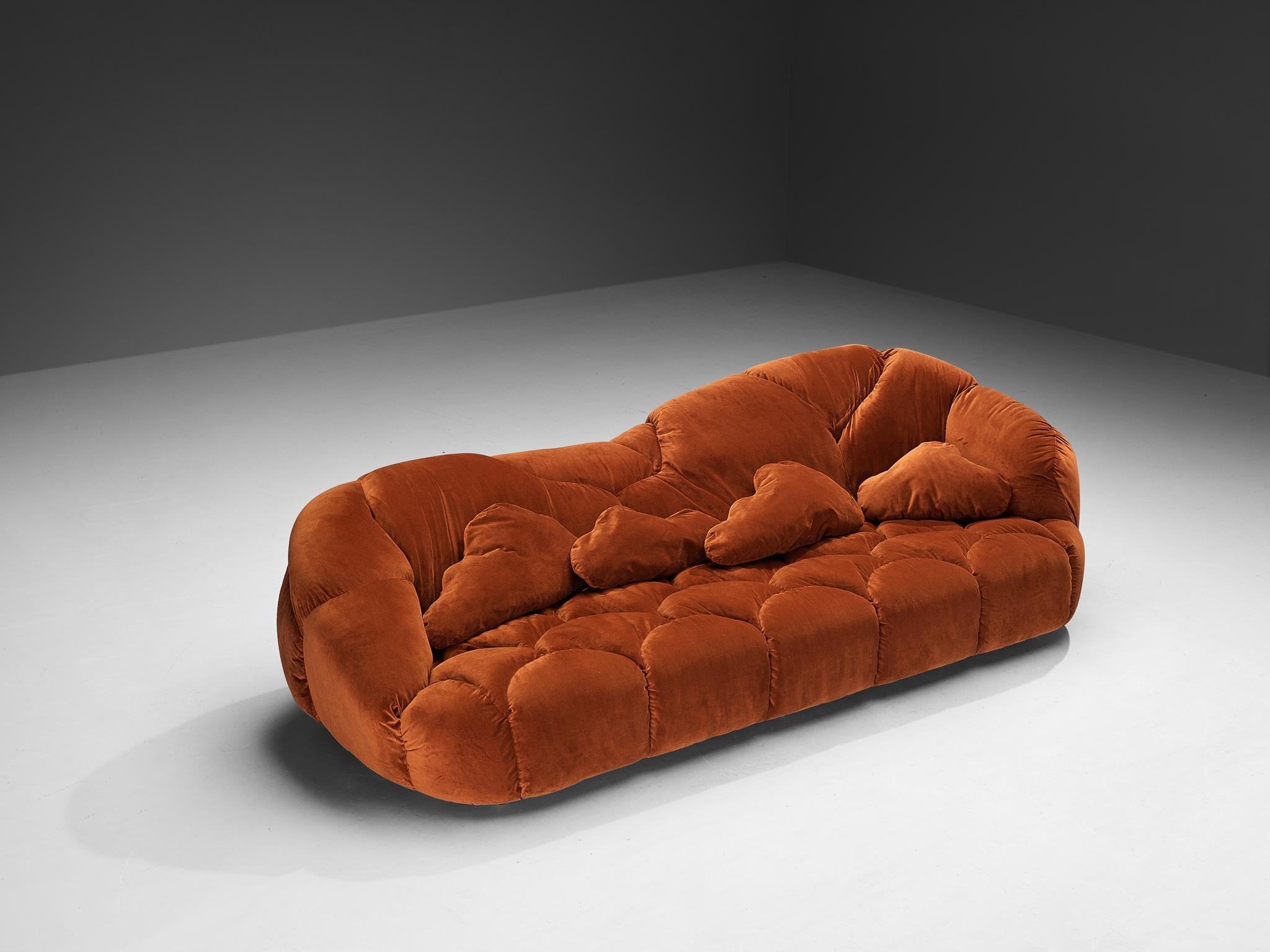 Post-Modern Howard Keith 'Cloud' Sofa in Orange Brown Velvet  For Sale