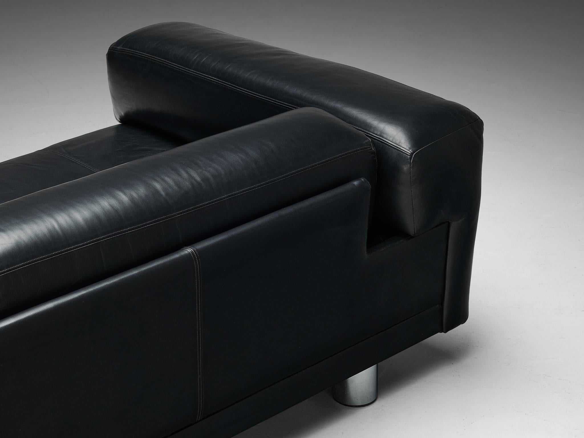 Howard Keith 'Diplomat' Sofa in Black Leather  In Good Condition For Sale In Waalwijk, NL