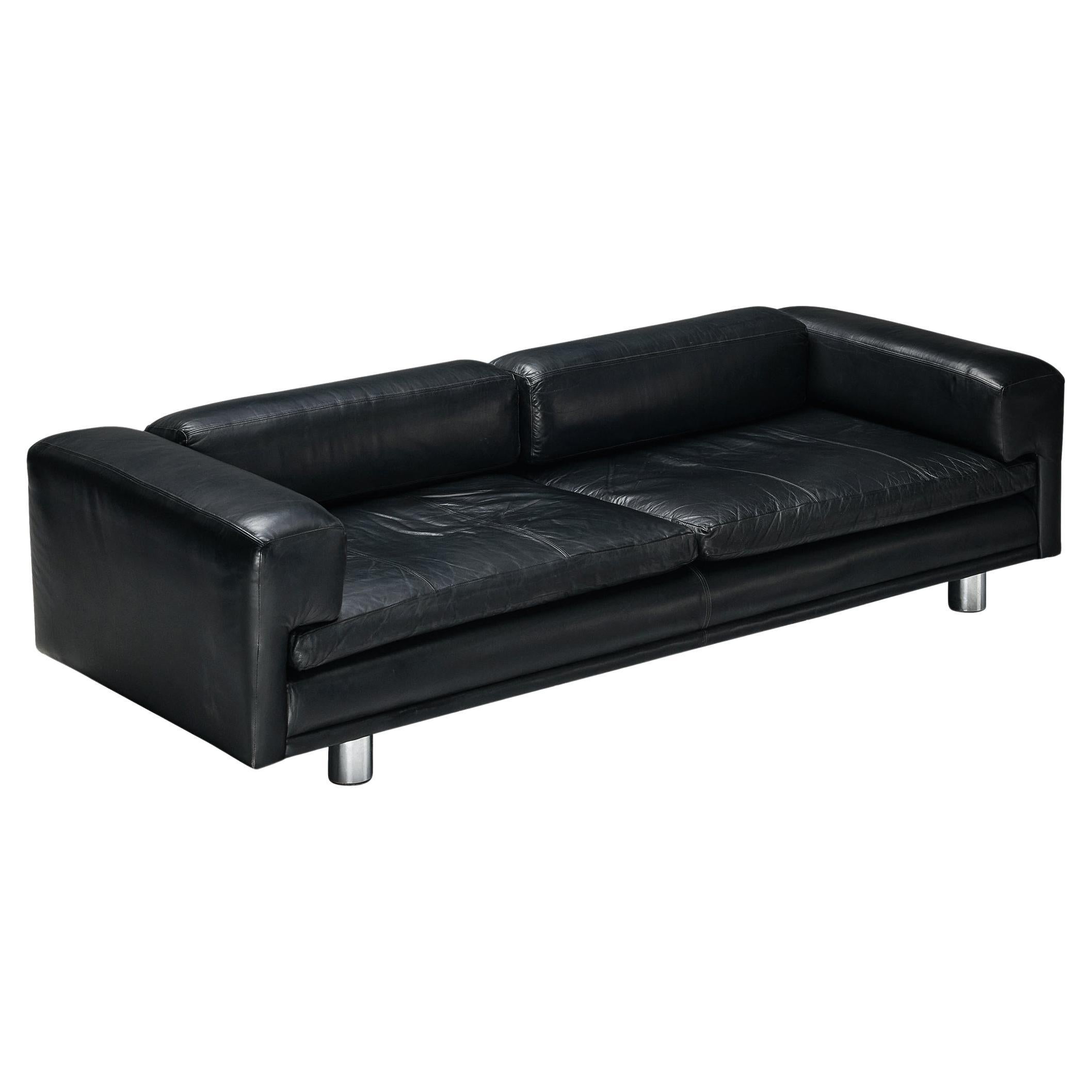 Howard Keith 'Diplomat' Sofa in Black Leather  For Sale