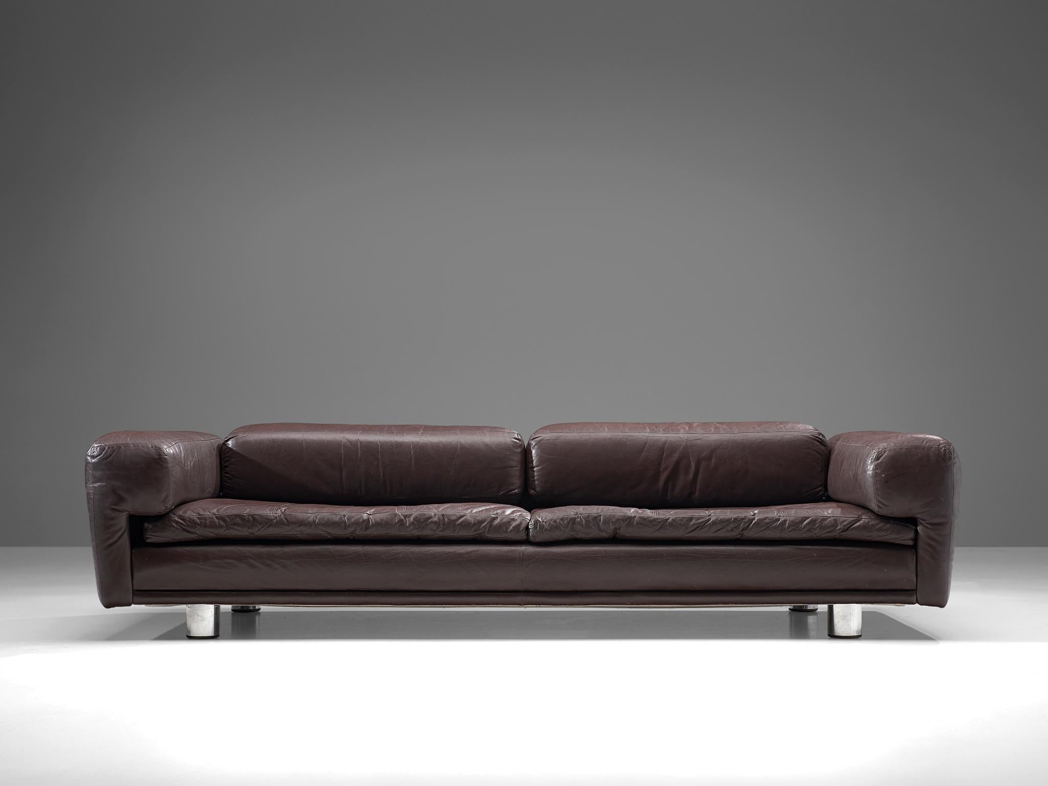 Mid-Century Modern Howard Keith ‘Diplomat’ Sofa in Dark Brown Leather 