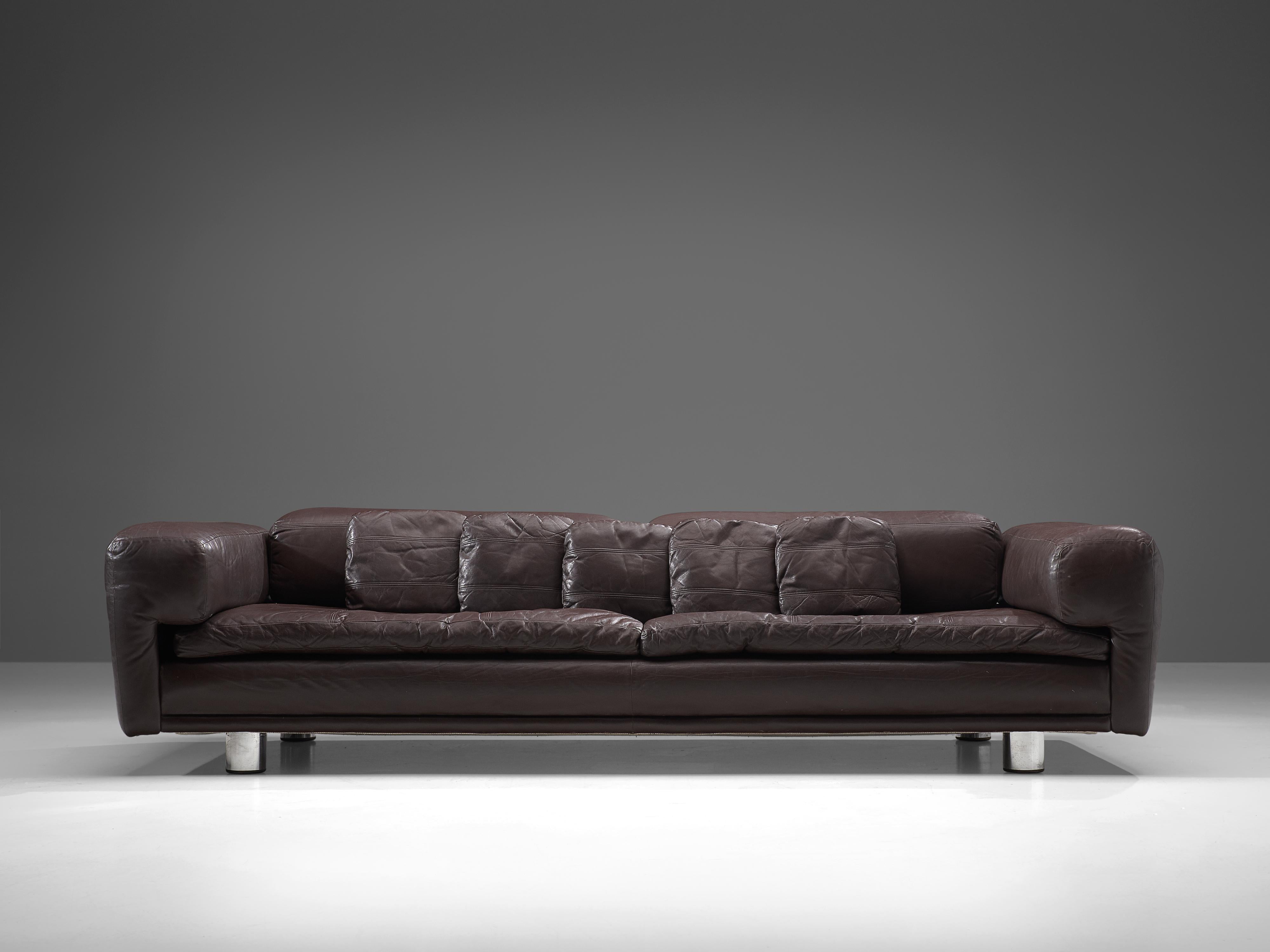 Metal Howard Keith ‘Diplomat’ Sofa in Dark Brown Leather