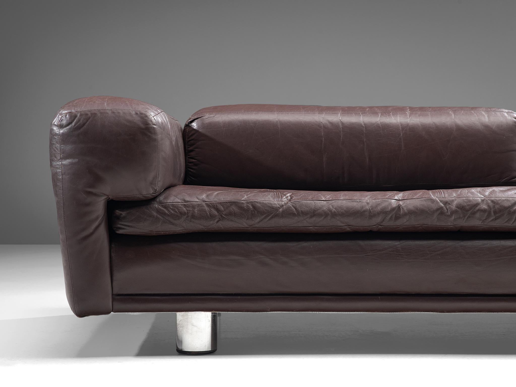 Steel Howard Keith ‘Diplomat’ Sofa in Dark Brown Leather 