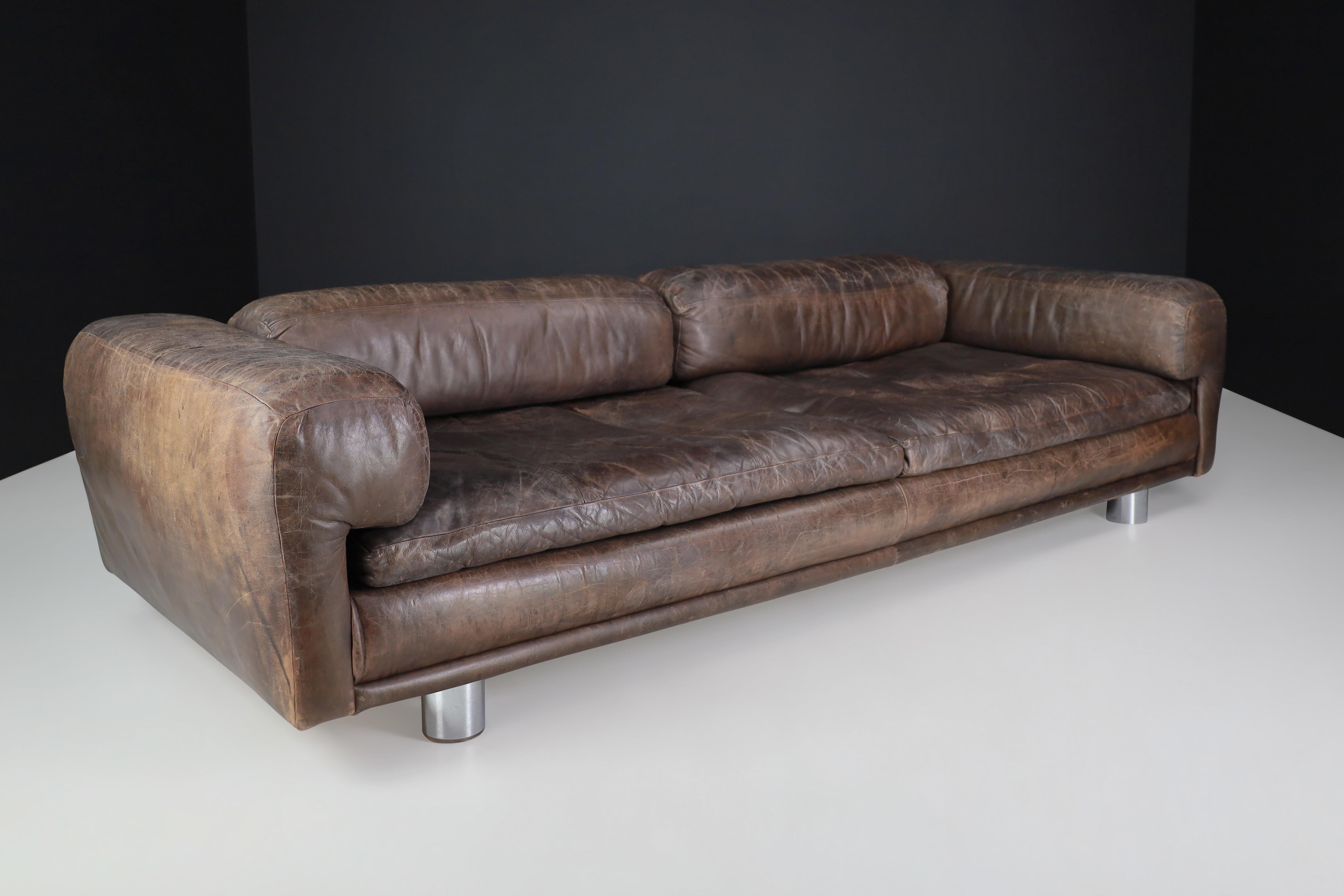 Howard Keith for HK Furniture 'Diplomat' Sofa in Patinated Leather, UK 1970s 7