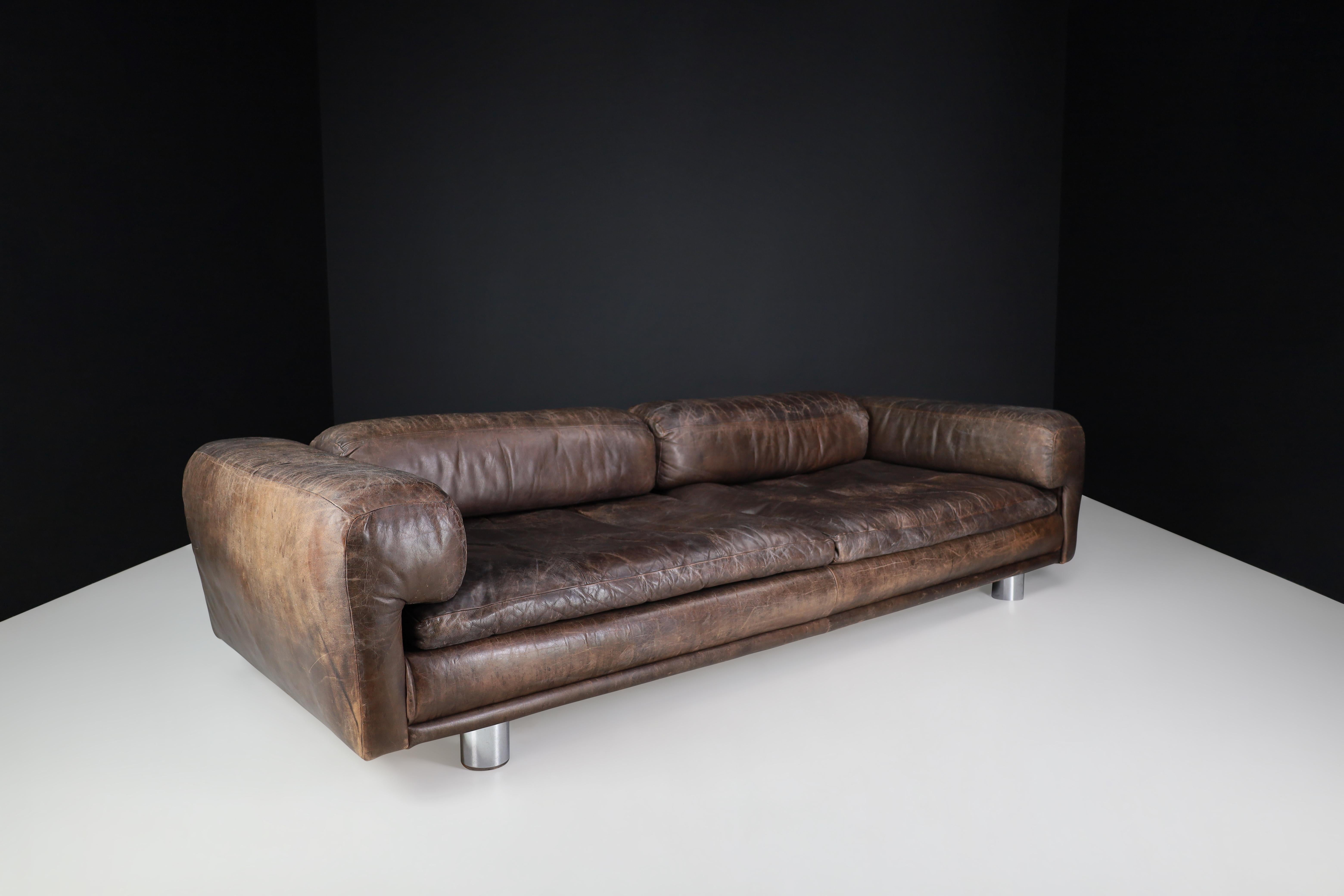 Howard Keith for HK Furniture 'Diplomat' Sofa in Patinated Leather, UK 1970s 8