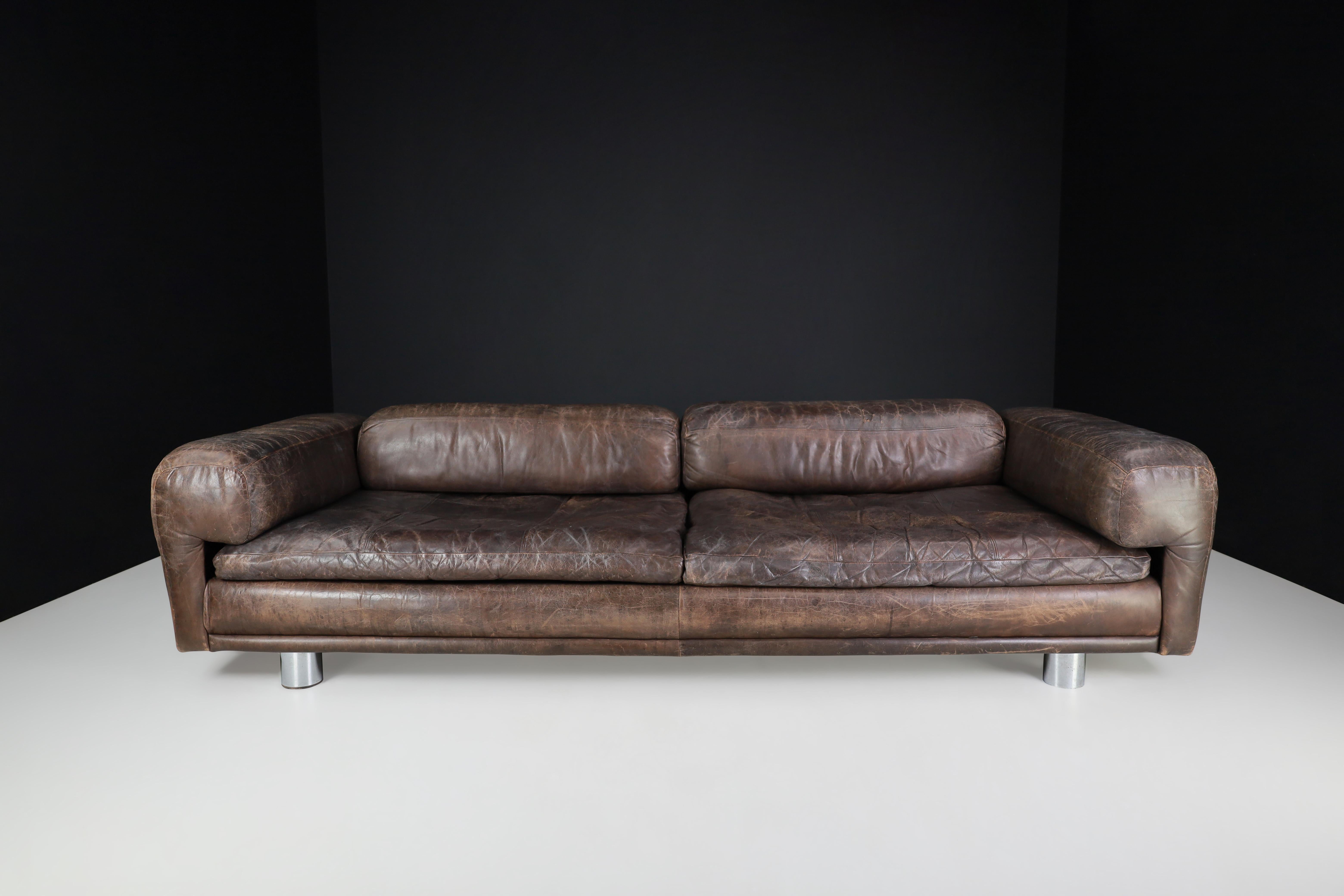 Howard Keith for HK Furniture 'Diplomat' Sofa in Patinated Leather, UK 1970s 9