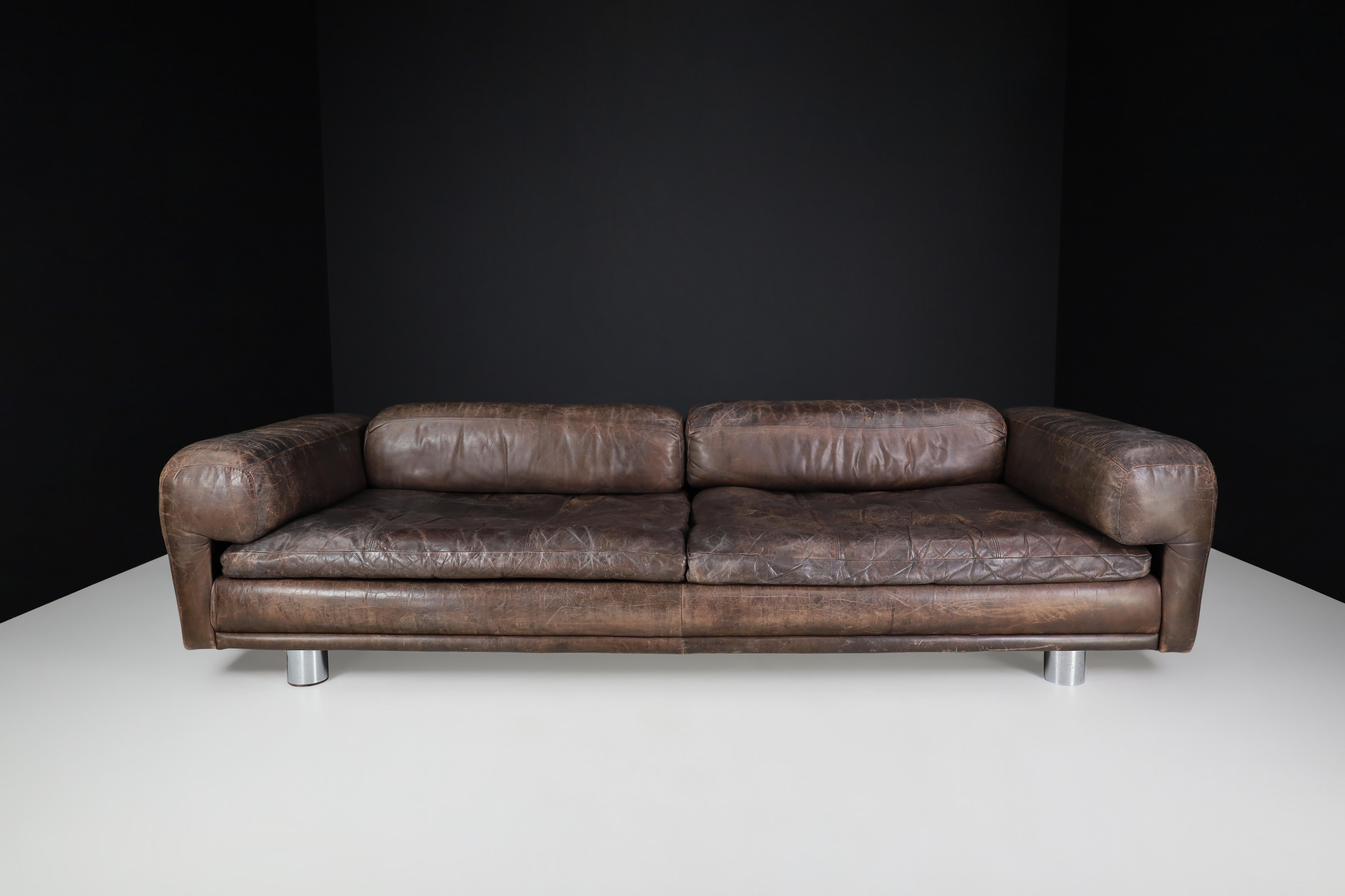 Modern Howard Keith for HK Furniture 'Diplomat' Sofa in Patinated Leather, UK 1970s