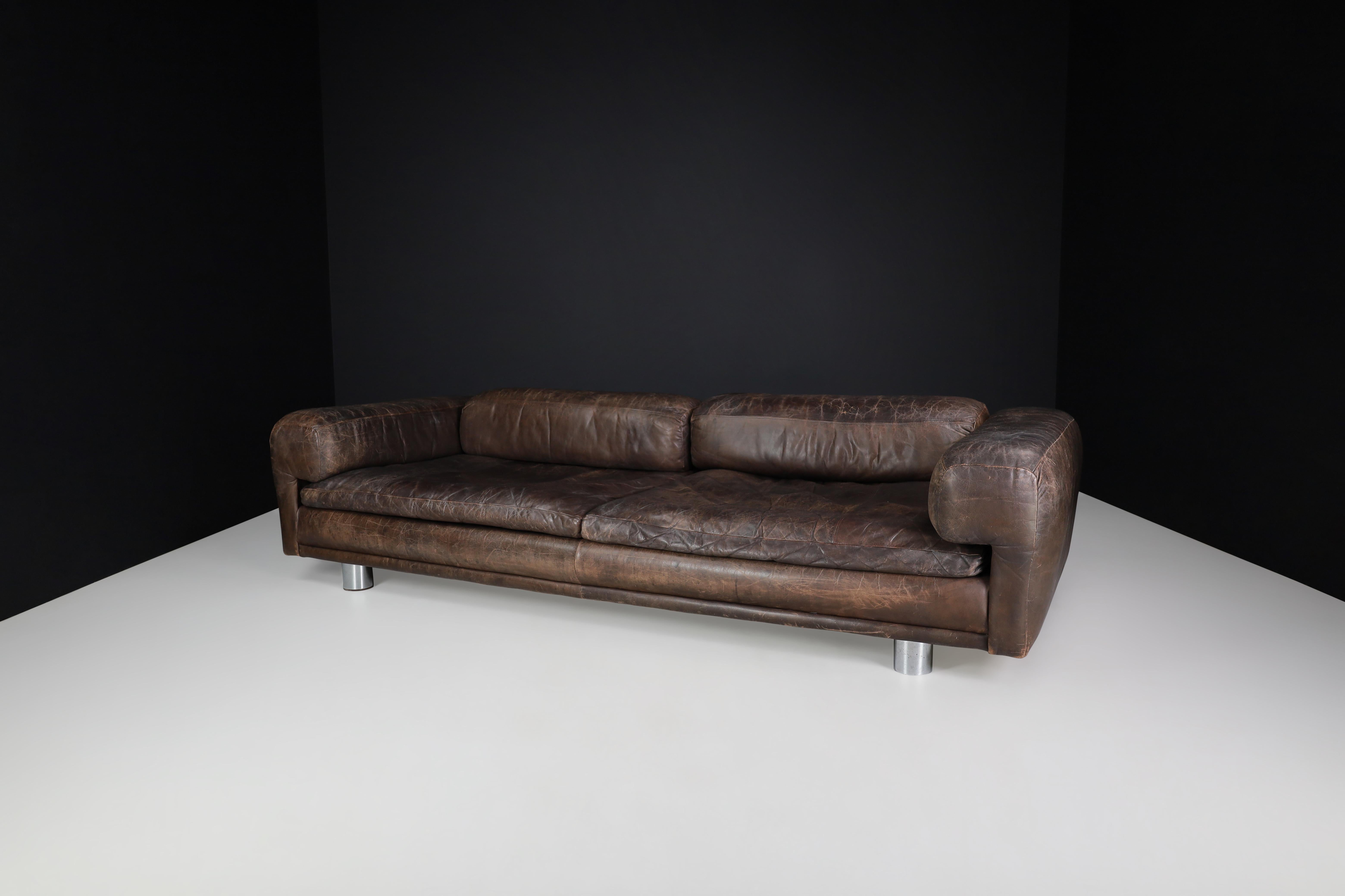 British Howard Keith for HK Furniture 'Diplomat' Sofa in Patinated Leather, UK 1970s