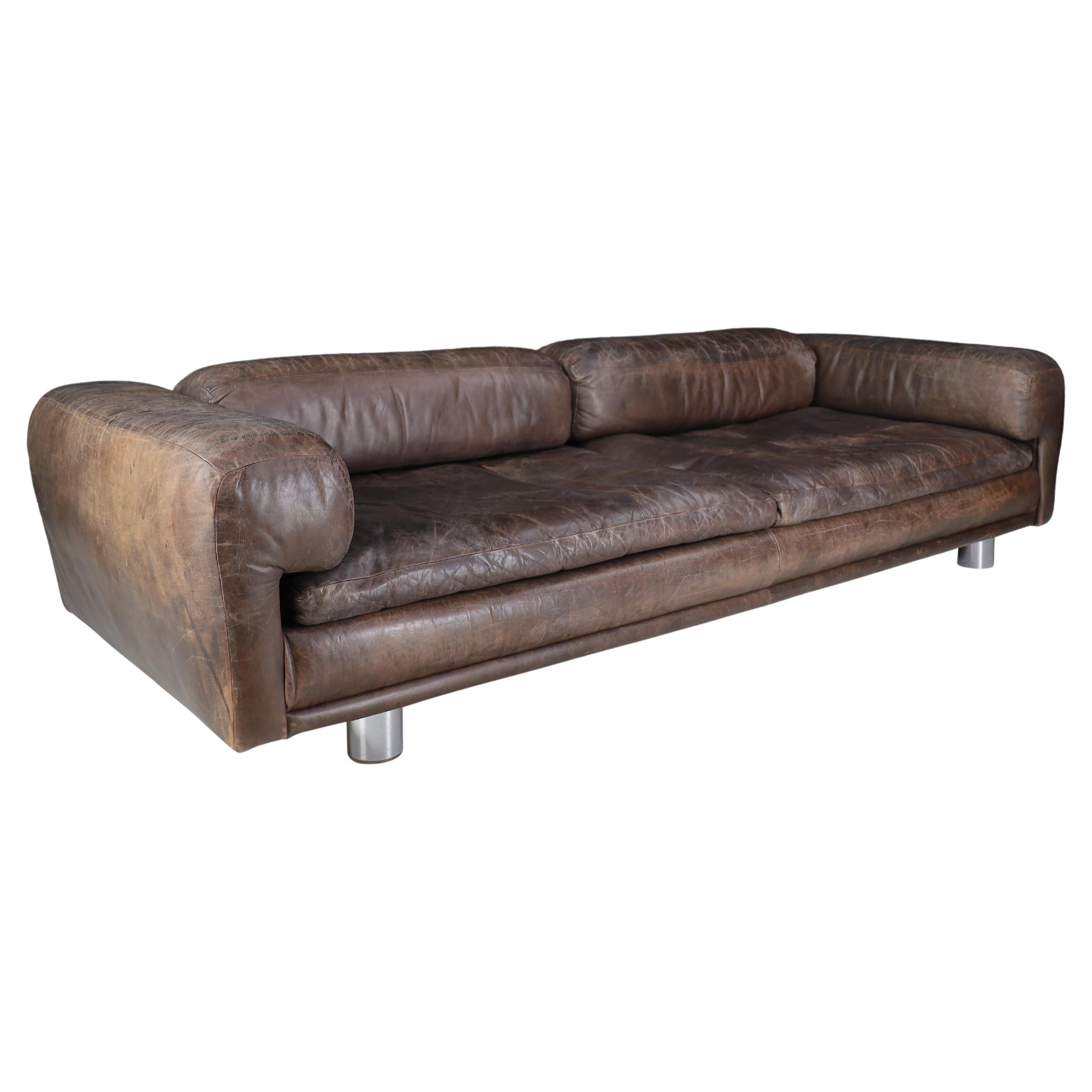 Howard Keith for HK Furniture 'Diplomat' Sofa in Patinated Leather, UK 1970s