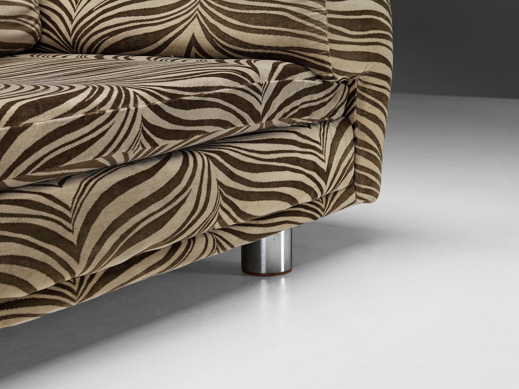 Steel Howard Keith for HK Furniture 'Diplomat' Sofa in Zebra Velvet Upholstery