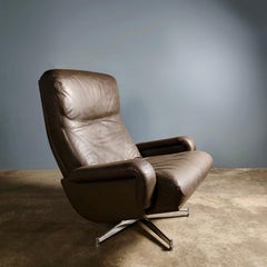 Howard Keith HK Furniture Brown Leather Swivel Armchair Mid Century Vintage