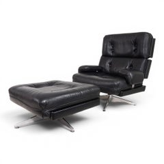 Howard Keith Kohinoor Leather Armchair with Ottoman for HK Furniture, 1970