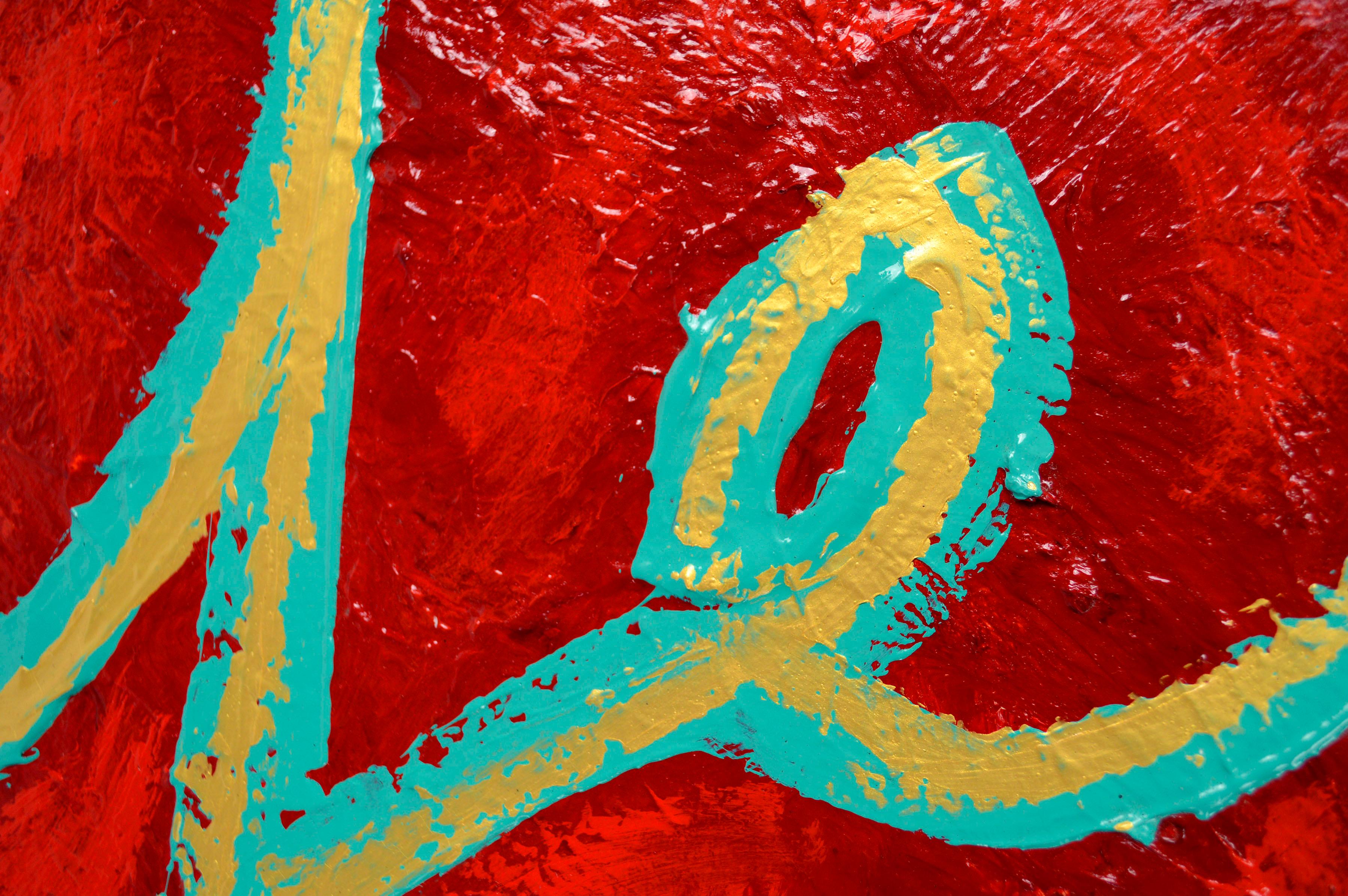 This bold expressionist pop art piece says it all - featuring a highly textured, red painterly surface scrawled with the word 