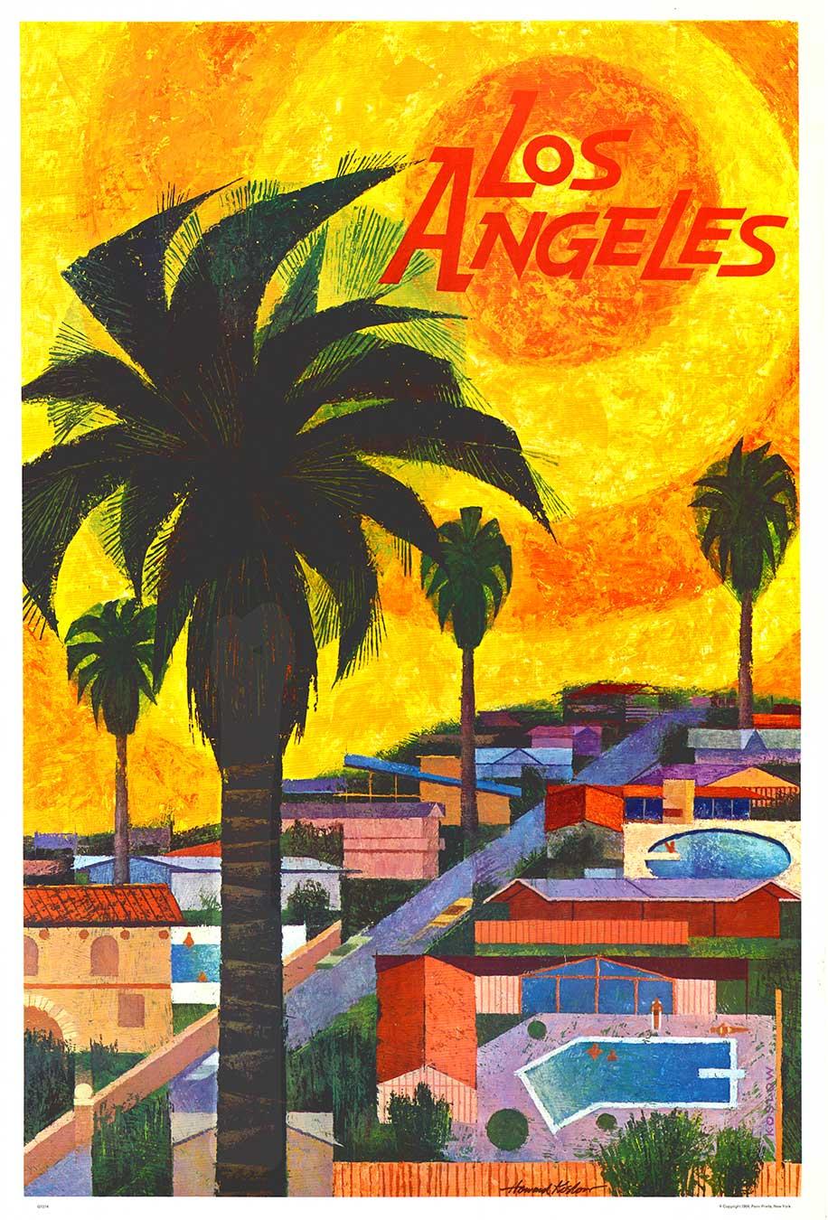 Poster di viaggio vintage originale di Los Angeles (California) 1964 Mid Century Modern