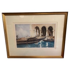 Vintage Howard Latham Watercolour "A Fish Market on the Grand Canal, Venice"