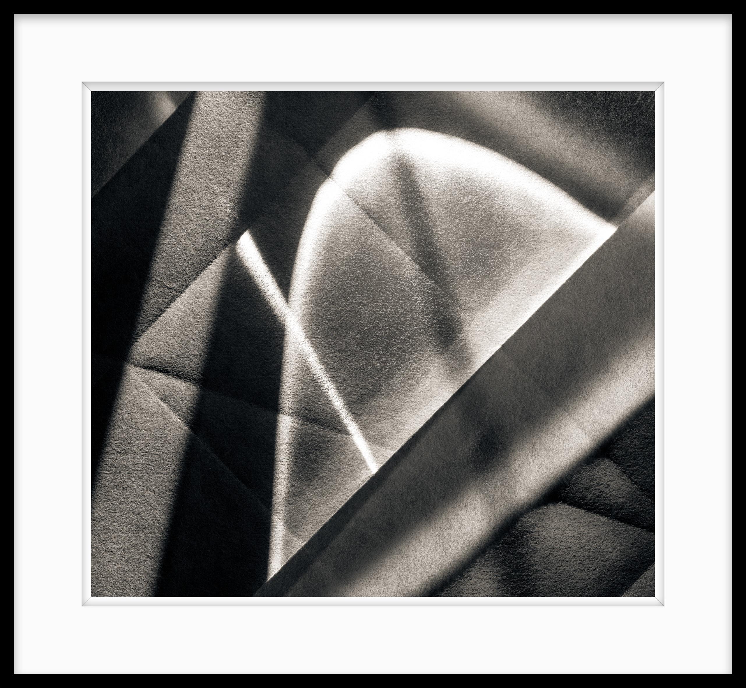  Abstrakte abstrakte Fotografie Schwarz-Weiß - Origami-Blatt #2 – Photograph von Howard Lewis