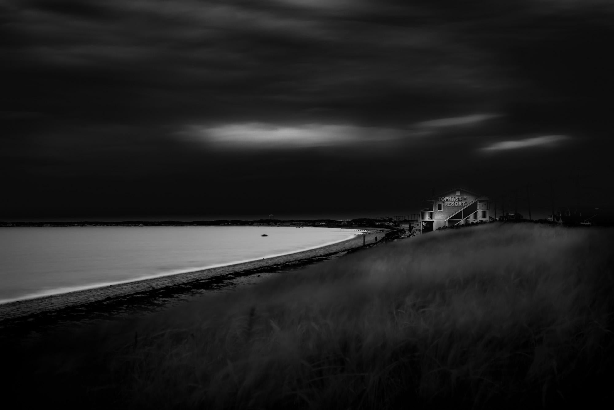 Howard Lewis Landscape Photograph - Black and White Photograph "Night and Cape Resort"