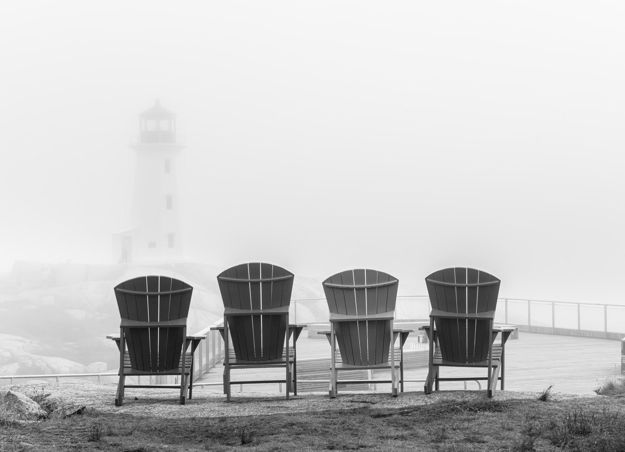  Limited Edition Black and White Photograph - " Lighthouse Fog " , 2022. Taken on a road trip through Nova Scotia, Canada. This is well known, Peggy's Cove in the fog.

About Howard Lewis:
Lewis’ artistic practice often explores science,