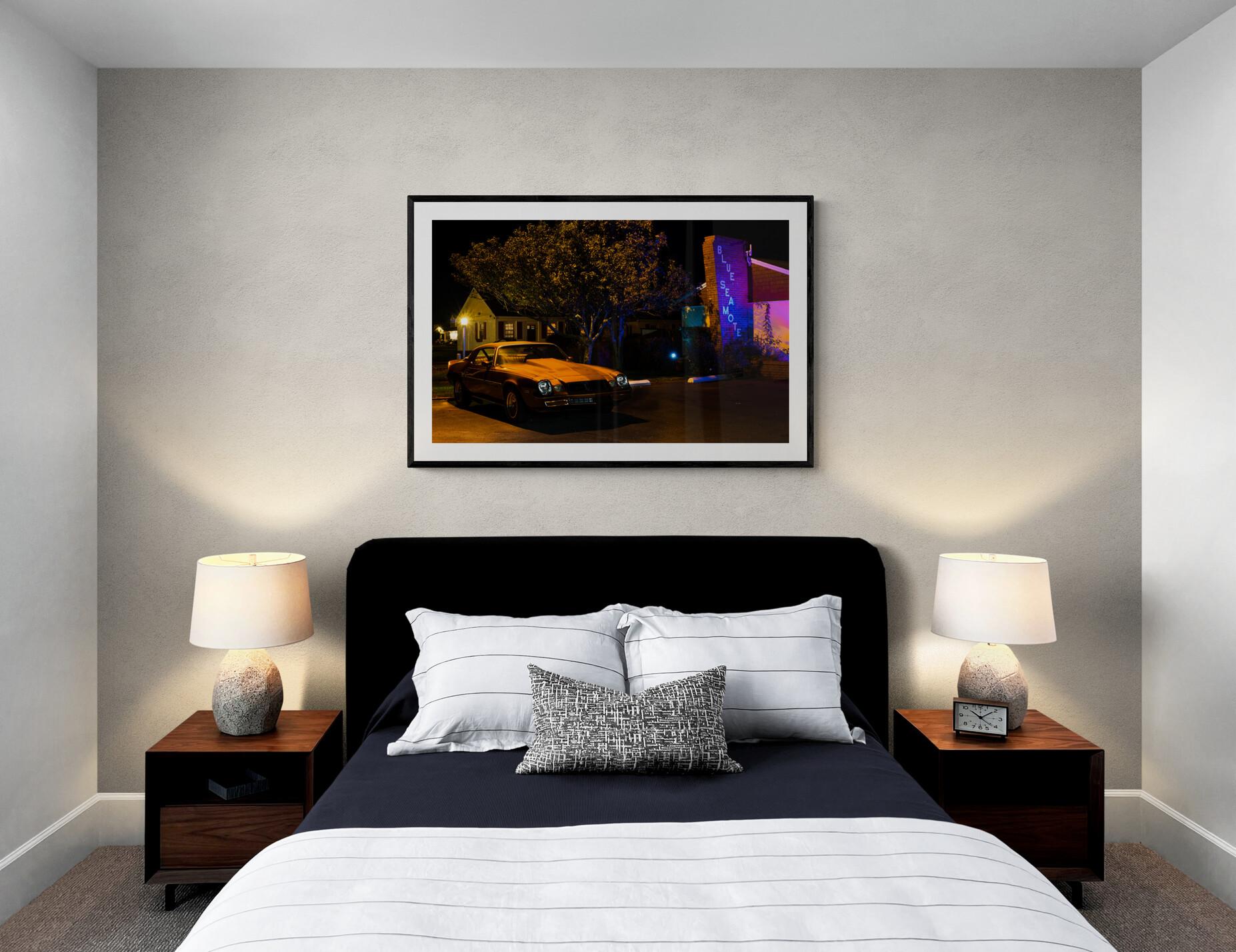  Limited Edition Color Photograph - Car, Camaro, Hotel, Night 20 x 24 - Black Landscape Photograph by Howard Lewis
